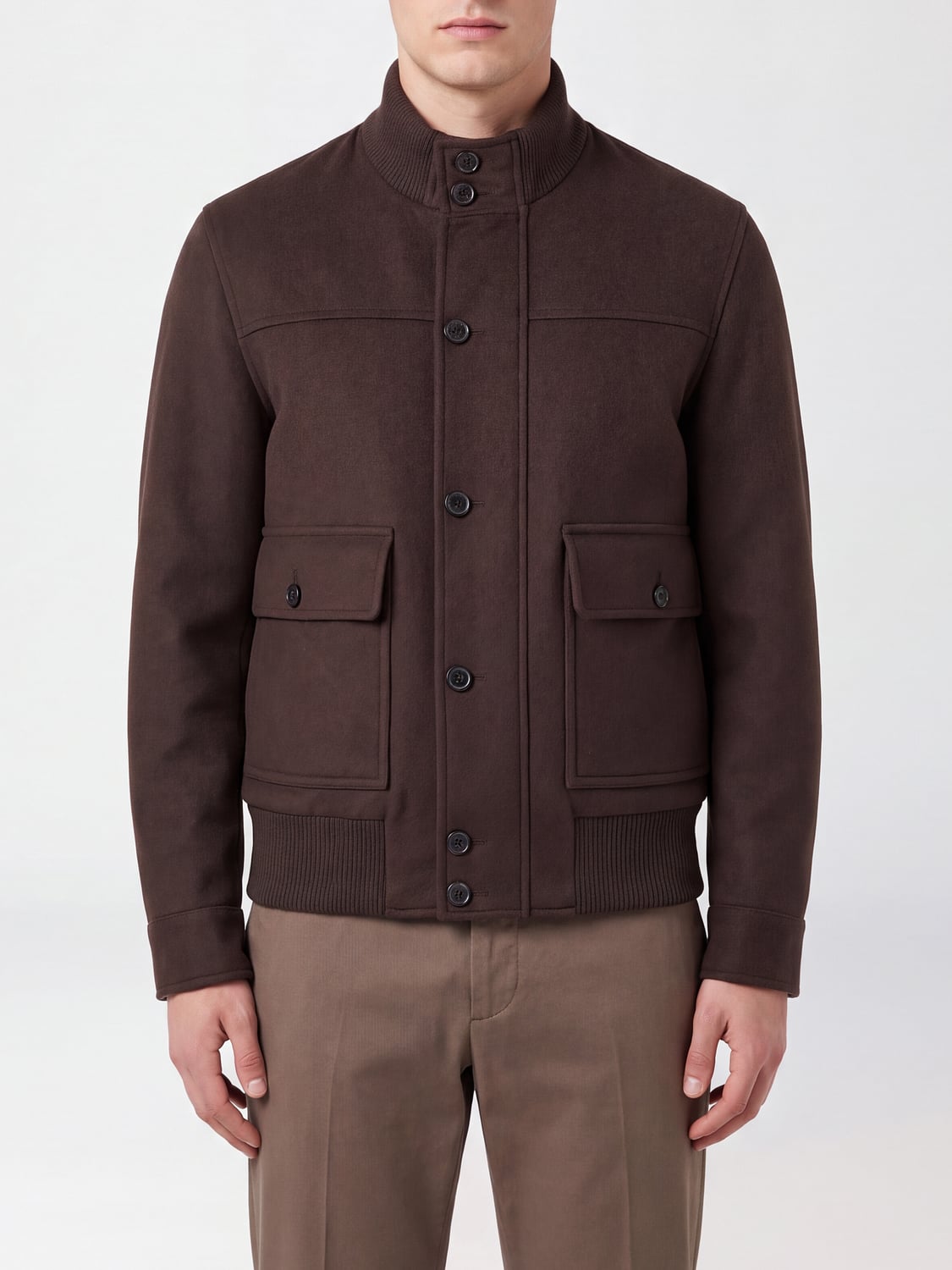 LARDINI JACKET: Wool and Cashmere Blend Bomber Jacket LARDINI with a High Collar, Dark - Img 1