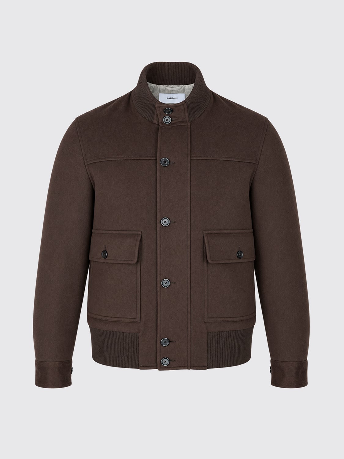 LARDINI JACKET: Wool and Cashmere Blend Bomber Jacket LARDINI with a High Collar, Dark - Img 2