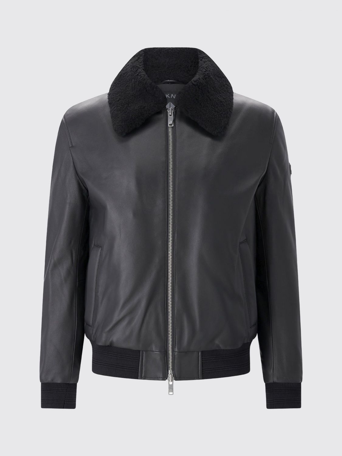 MOOSE KNUCKLES JACKET: Moose Knuckles Lamb Leather Bomber Jacket with Shearling Collar, Black 1 - Img 2