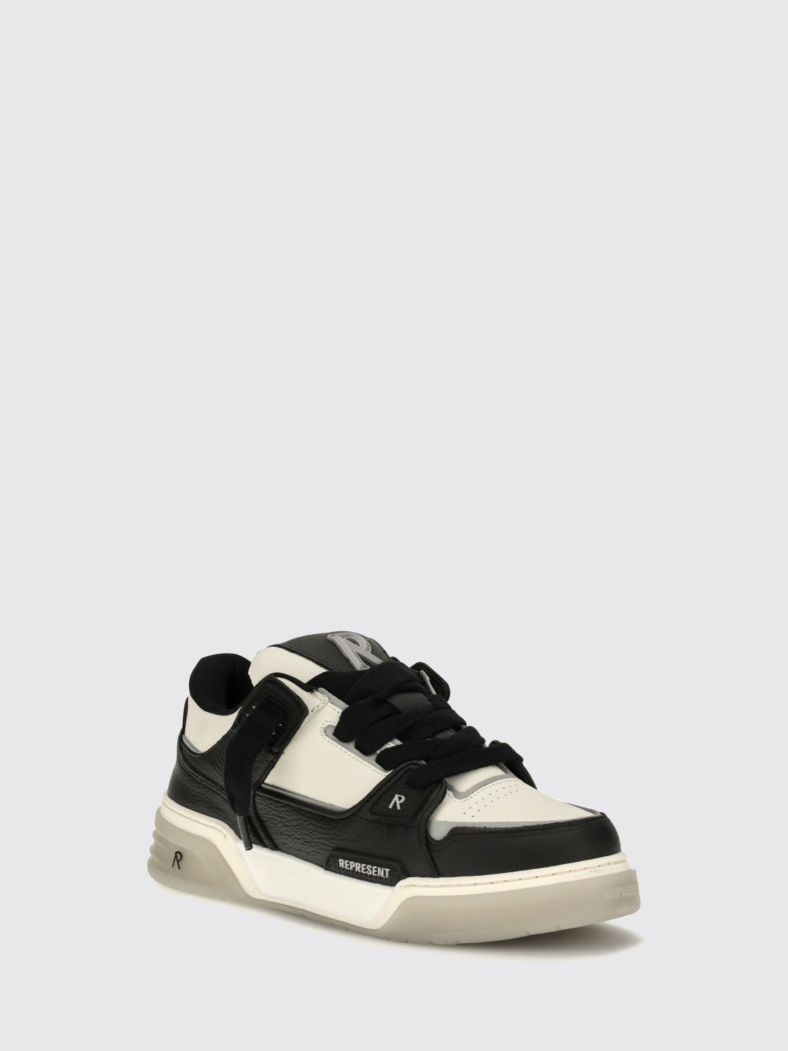 REPRESENT BASKETS: Baskets bicolores Studio Represent en cuir de veau avec logo contrastant, Noir - Img 2