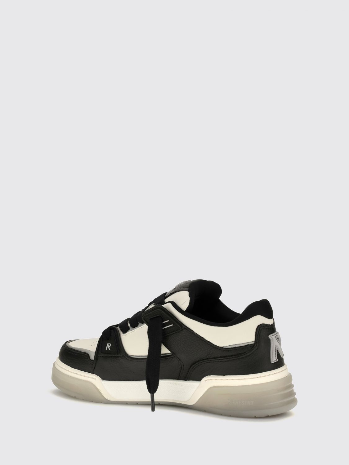 REPRESENT BASKETS: Baskets bicolores Studio Represent en cuir de veau avec logo contrastant, Noir - Img 3