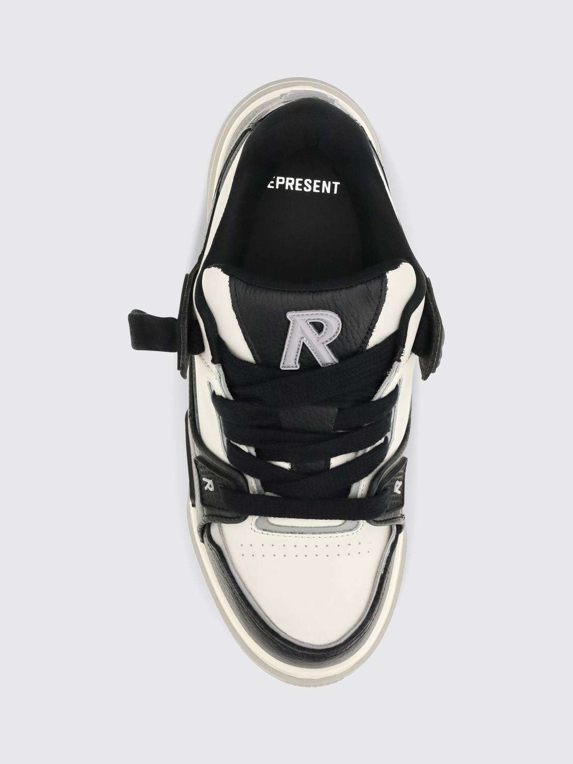 REPRESENT BASKETS: Baskets bicolores Studio Represent en cuir de veau avec logo contrastant, Noir - Img 4