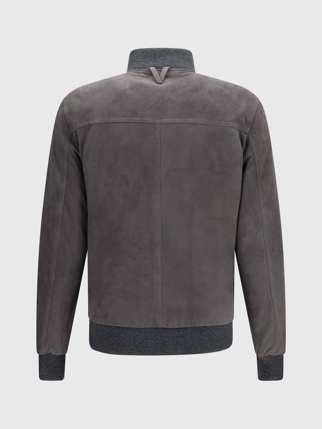 VALSTAR JACKET: Valstar Suede Bomber Jacket with Funnel Neck and Patch Pockets, Grey - Img 3