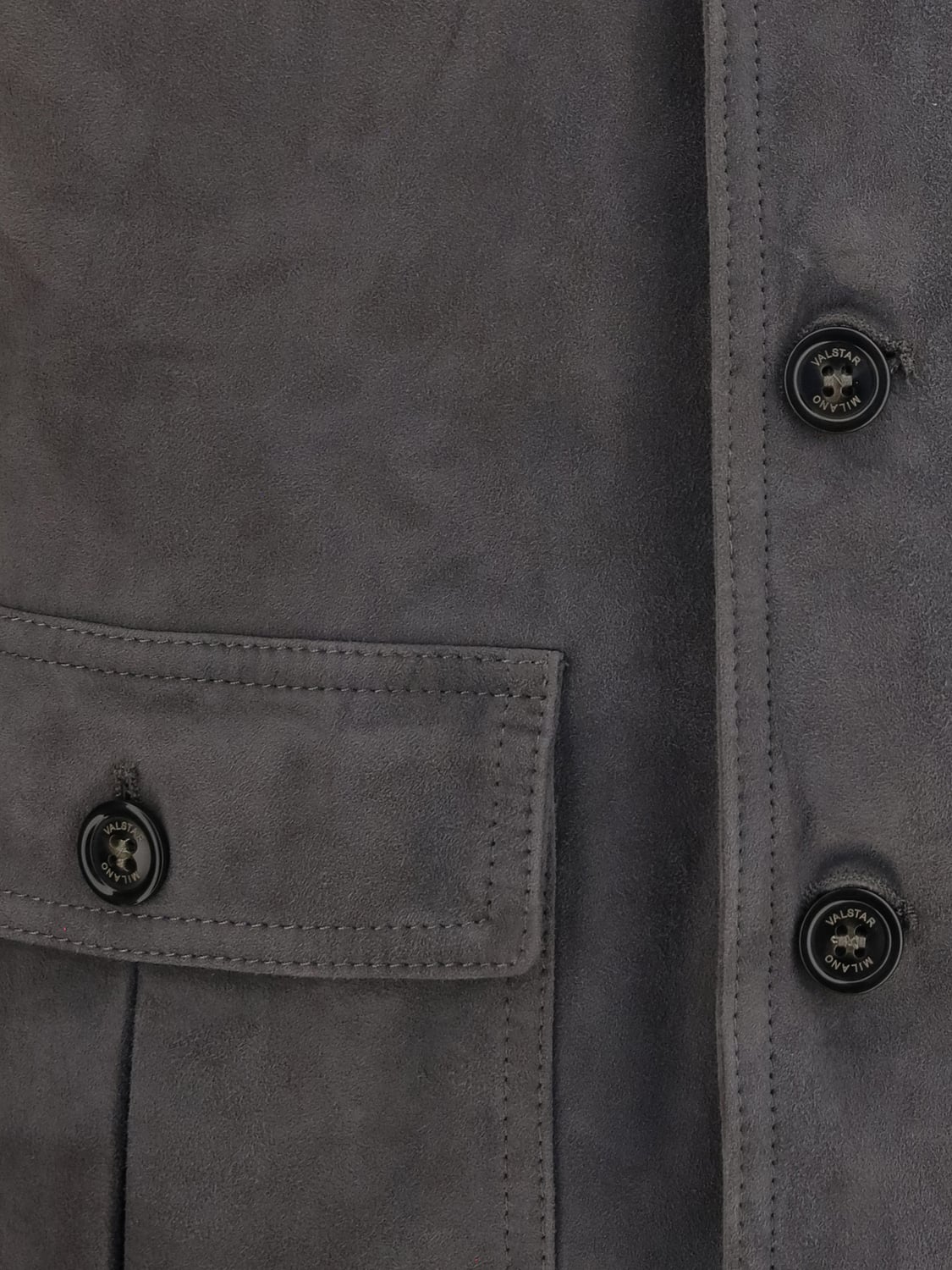 VALSTAR JACKET: Valstar Suede Bomber Jacket with Funnel Neck and Patch Pockets, Grey - Img 4