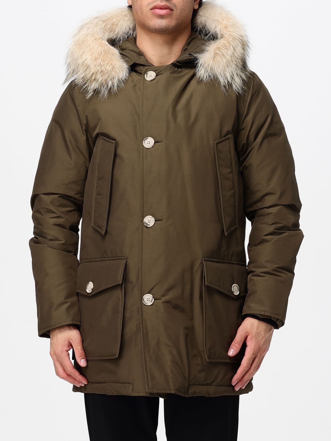 WOOLRICH 코트: WOOLRICH Arctic 테크니컬 패브릭 시어링 후드 파카, 그린 - Img 1