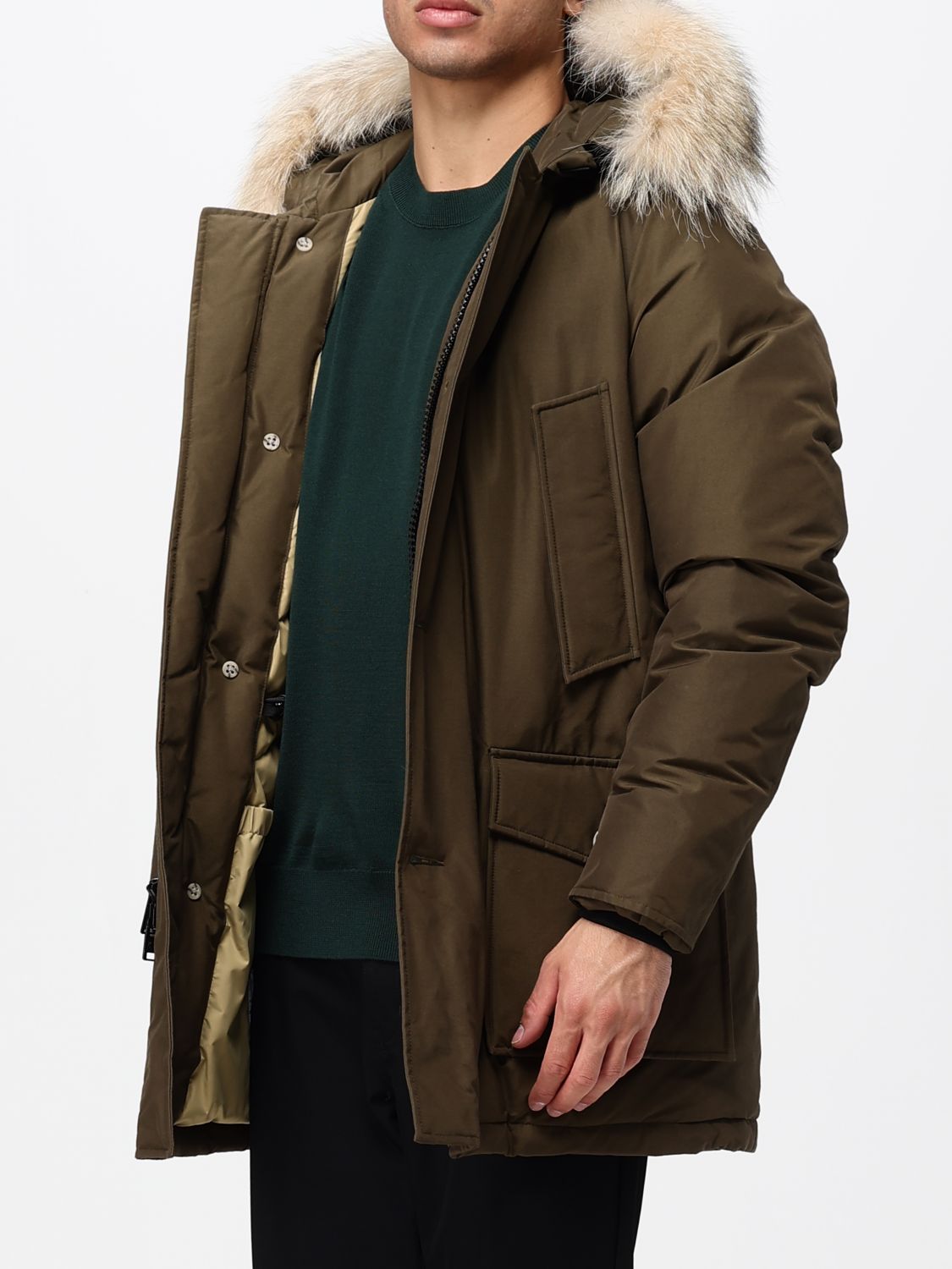 WOOLRICH 코트: WOOLRICH Arctic 테크니컬 패브릭 시어링 후드 파카, 그린 - Img 3