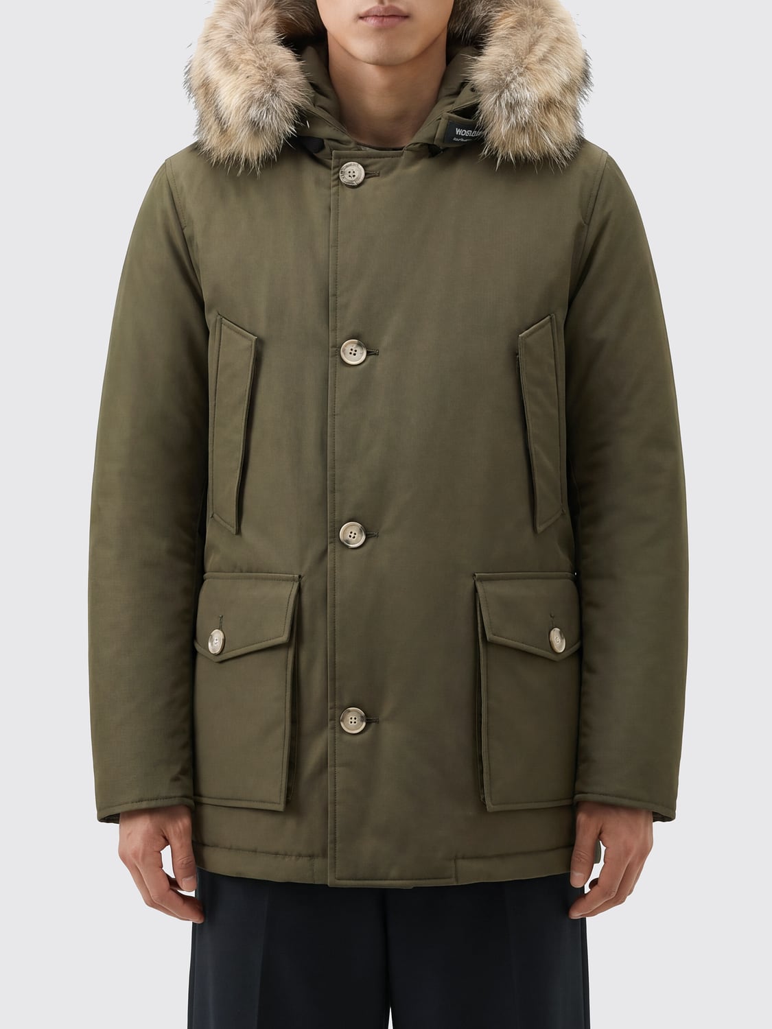WOOLRICH コート: WOOLRICH Arctic コットン&ナイロン シアリングフード付き パーカ, ミリタリー - Img 1