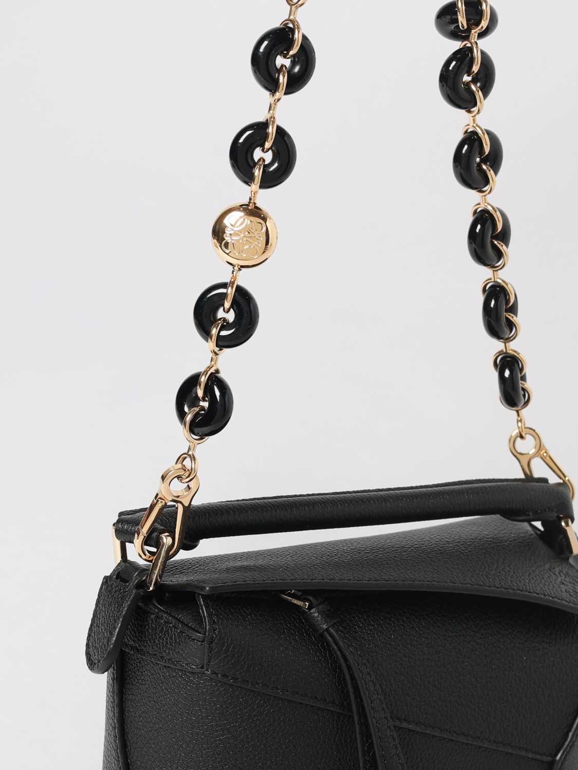 LOEWE SCHULTERRIEMEN: Donut-Taschenriemen von Loewe aus Acetat und Metall mit graviertem Logo, Schwarz - Img 2