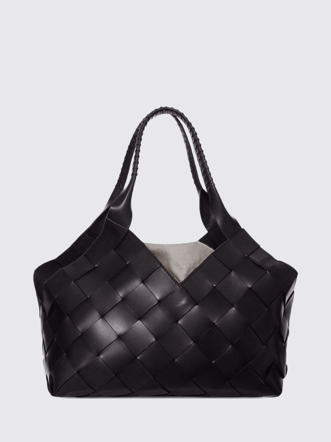 DRAGON DIFFUSION SHOULDER BAG: Dragon Diffusion Woven Leather Tote Bag with Drawstring Closure, Black - Img 1