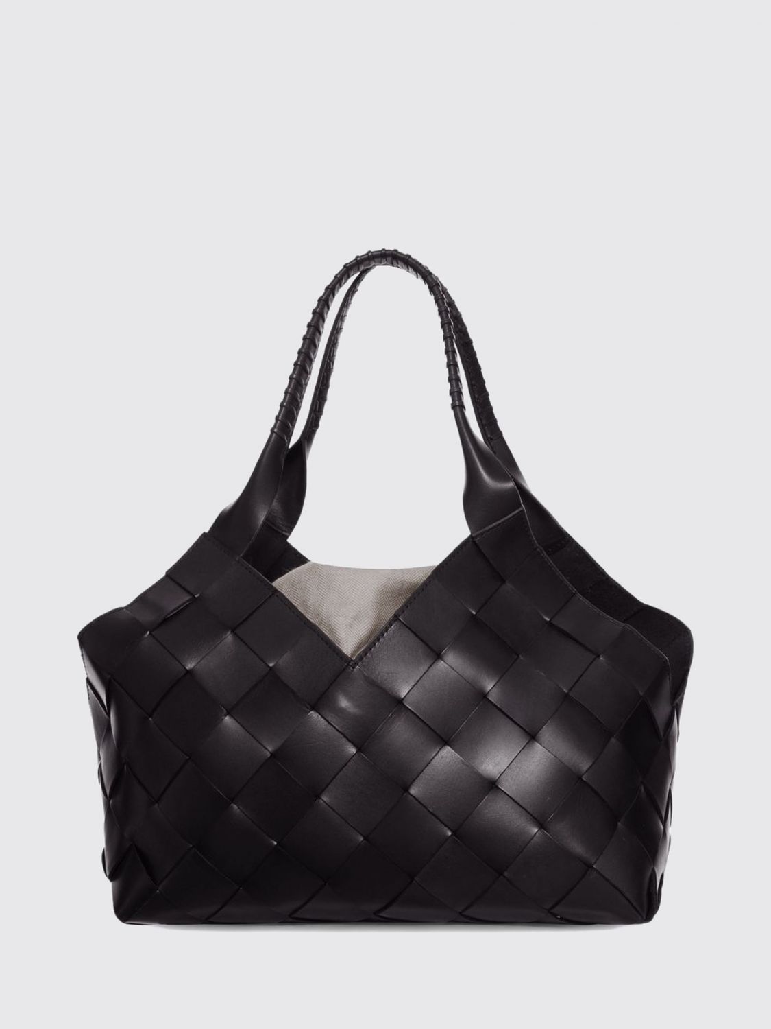 DRAGON DIFFUSION SHOULDER BAG: Dragon Diffusion Woven Leather Tote Bag with Drawstring Closure, Black - Img 2