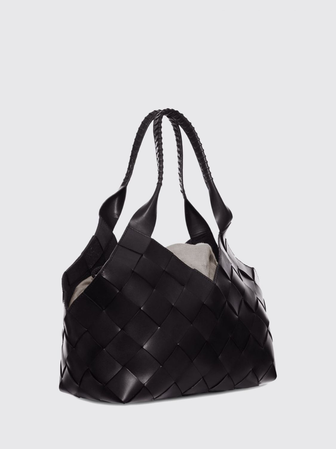 DRAGON DIFFUSION SHOULDER BAG: Dragon Diffusion Woven Leather Tote Bag with Drawstring Closure, Black - Img 3