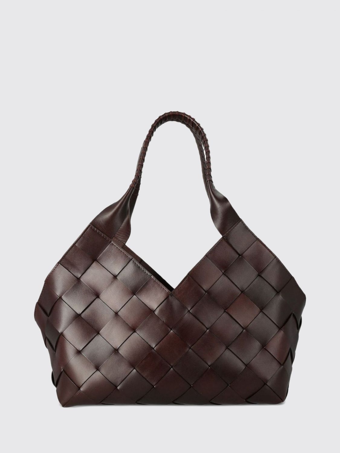 DRAGON DIFFUSION SHOULDER BAG: Dragon Diffusion Woven Leather Tote Bag with Drawstring Closure, Brown - Img 1