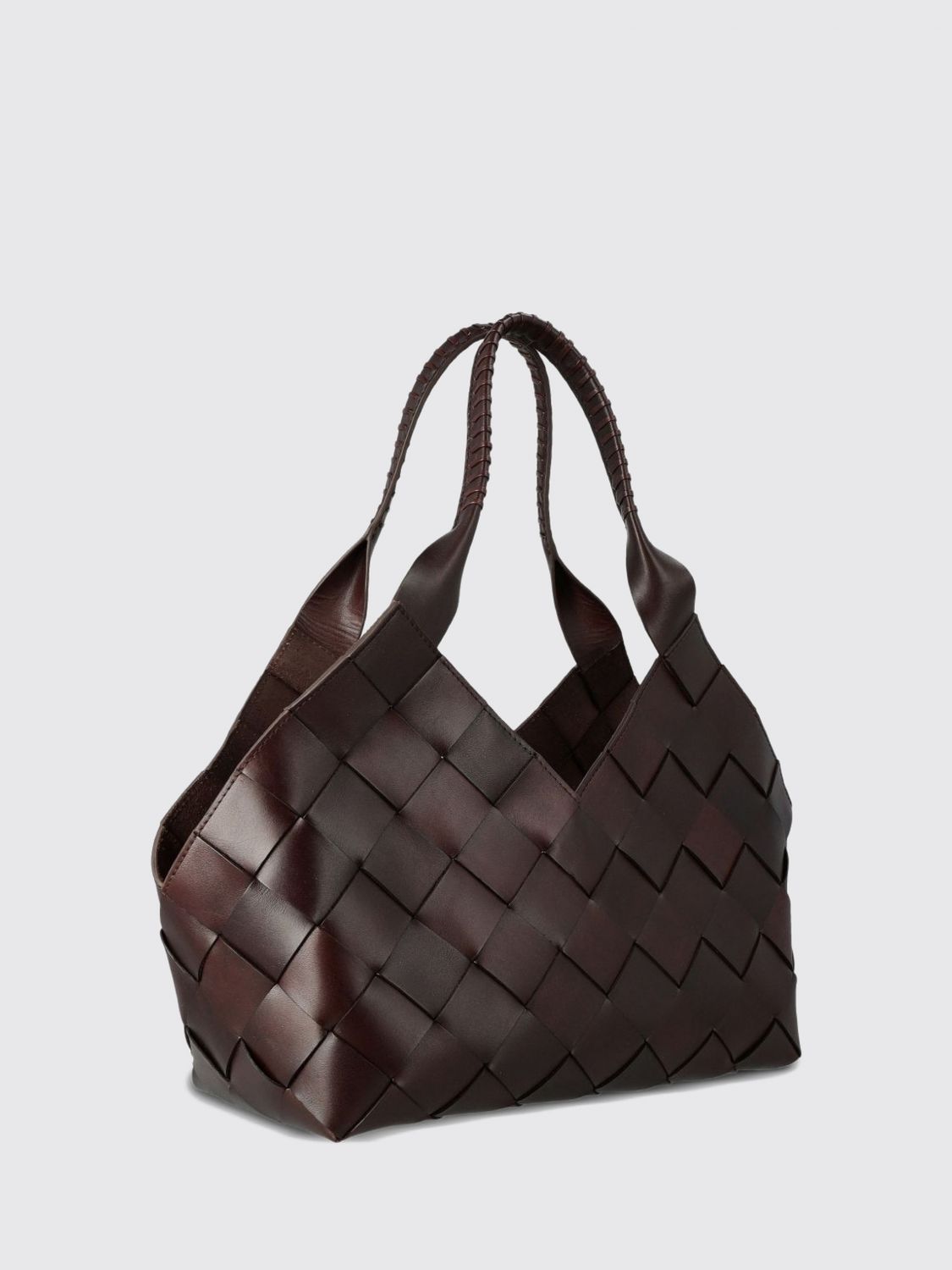 DRAGON DIFFUSION SHOULDER BAG: Dragon Diffusion Woven Leather Tote Bag with Drawstring Closure, Brown - Img 2