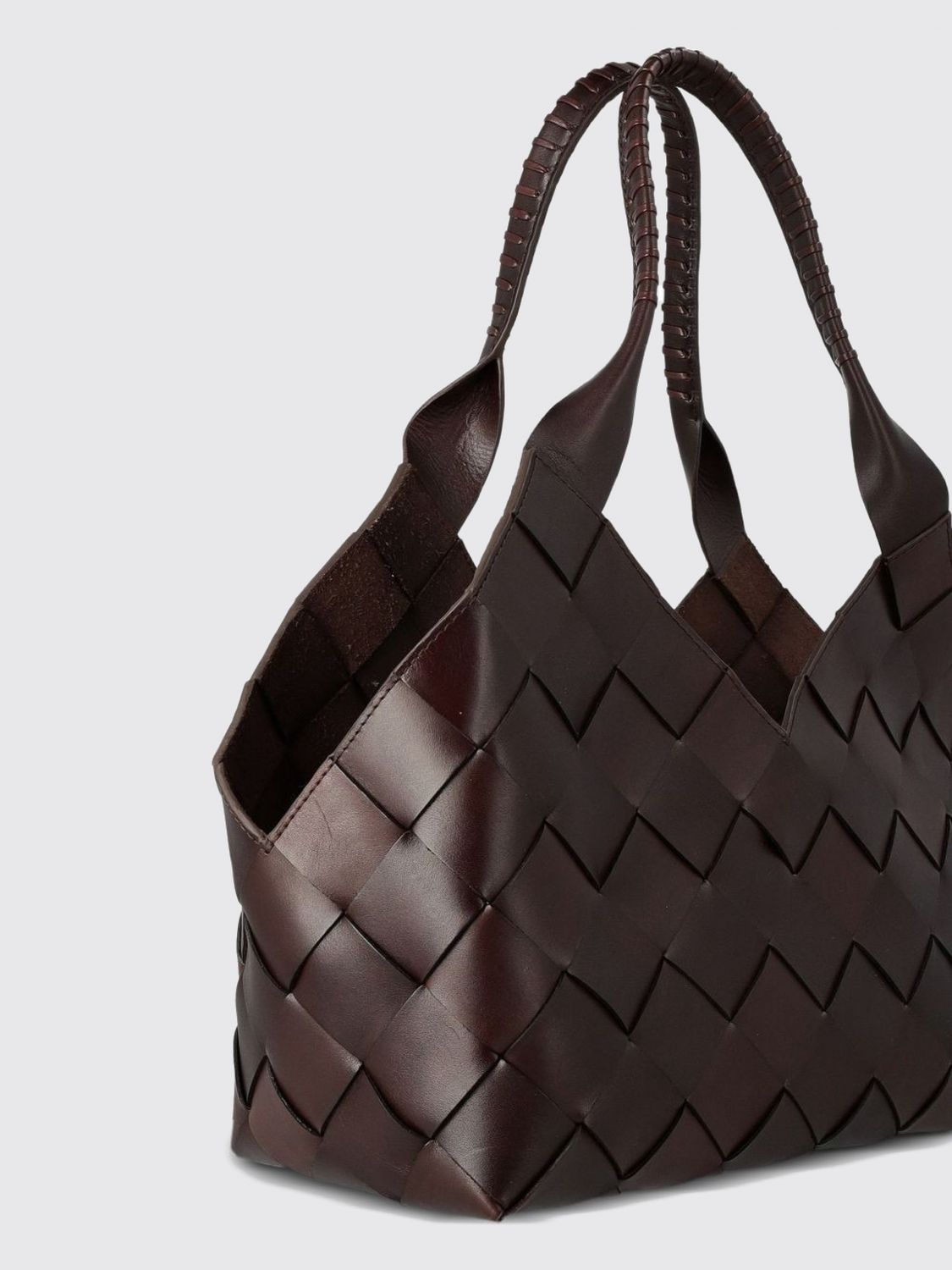DRAGON DIFFUSION SHOULDER BAG: Dragon Diffusion Woven Leather Tote Bag with Drawstring Closure, Brown - Img 4