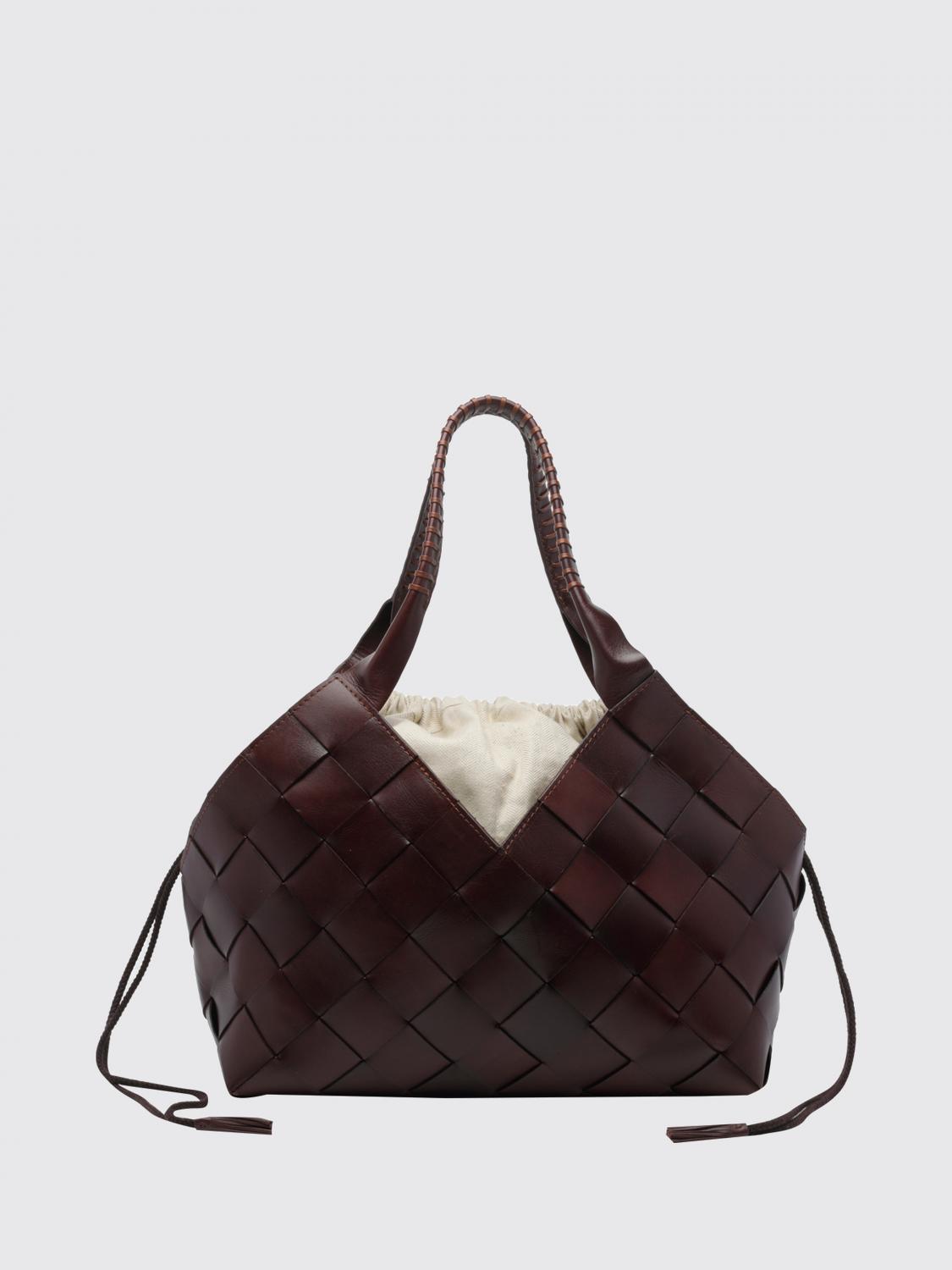 DRAGON DIFFUSION SHOULDER BAG: Dragon Diffusion Woven Leather Tote Bag with Drawstring Closure, Burnt - Img 1