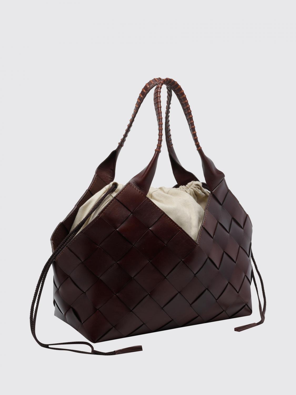 DRAGON DIFFUSION SHOULDER BAG: Dragon Diffusion Woven Leather Tote Bag with Drawstring Closure, Burnt - Img 3