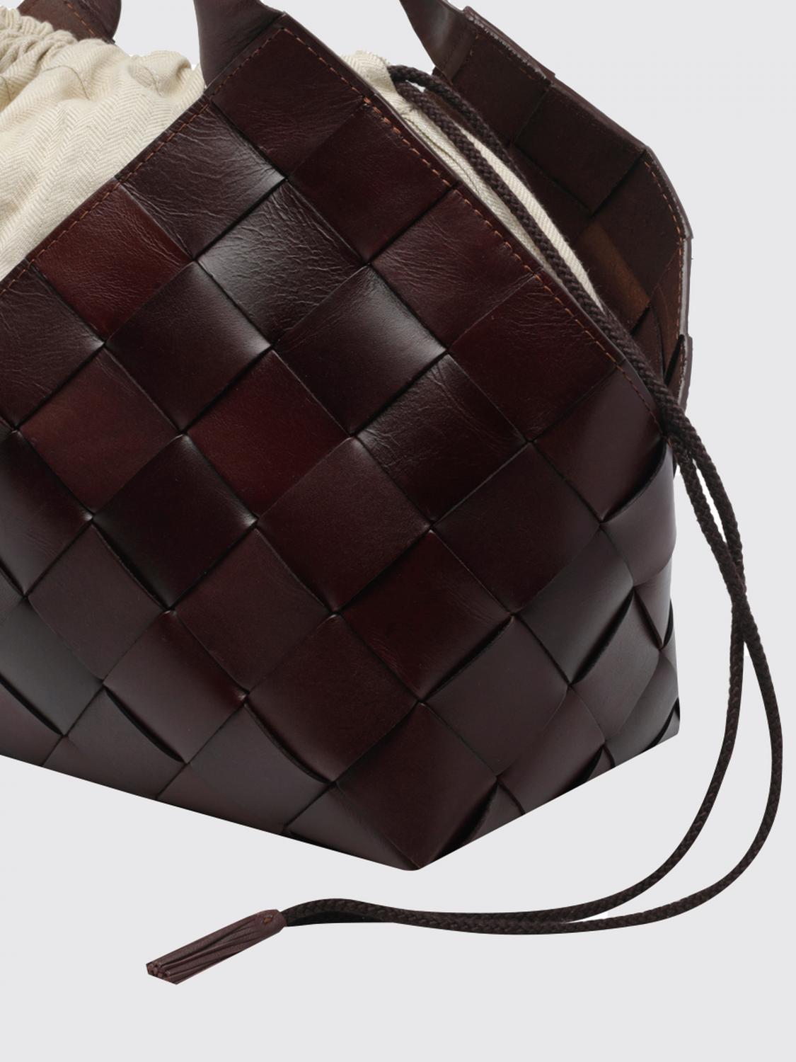 DRAGON DIFFUSION SHOULDER BAG: Dragon Diffusion Woven Leather Tote Bag with Drawstring Closure, Burnt - Img 4
