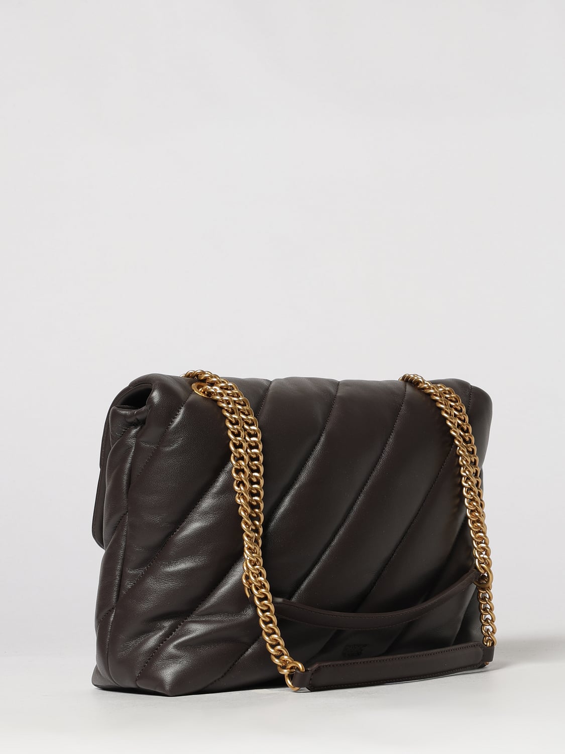 PINKO BANDOLERA: Bolso Classic Love Bag Puff Pinko de napa acolchada con hebilla Love Birds, Marrón - Img 2