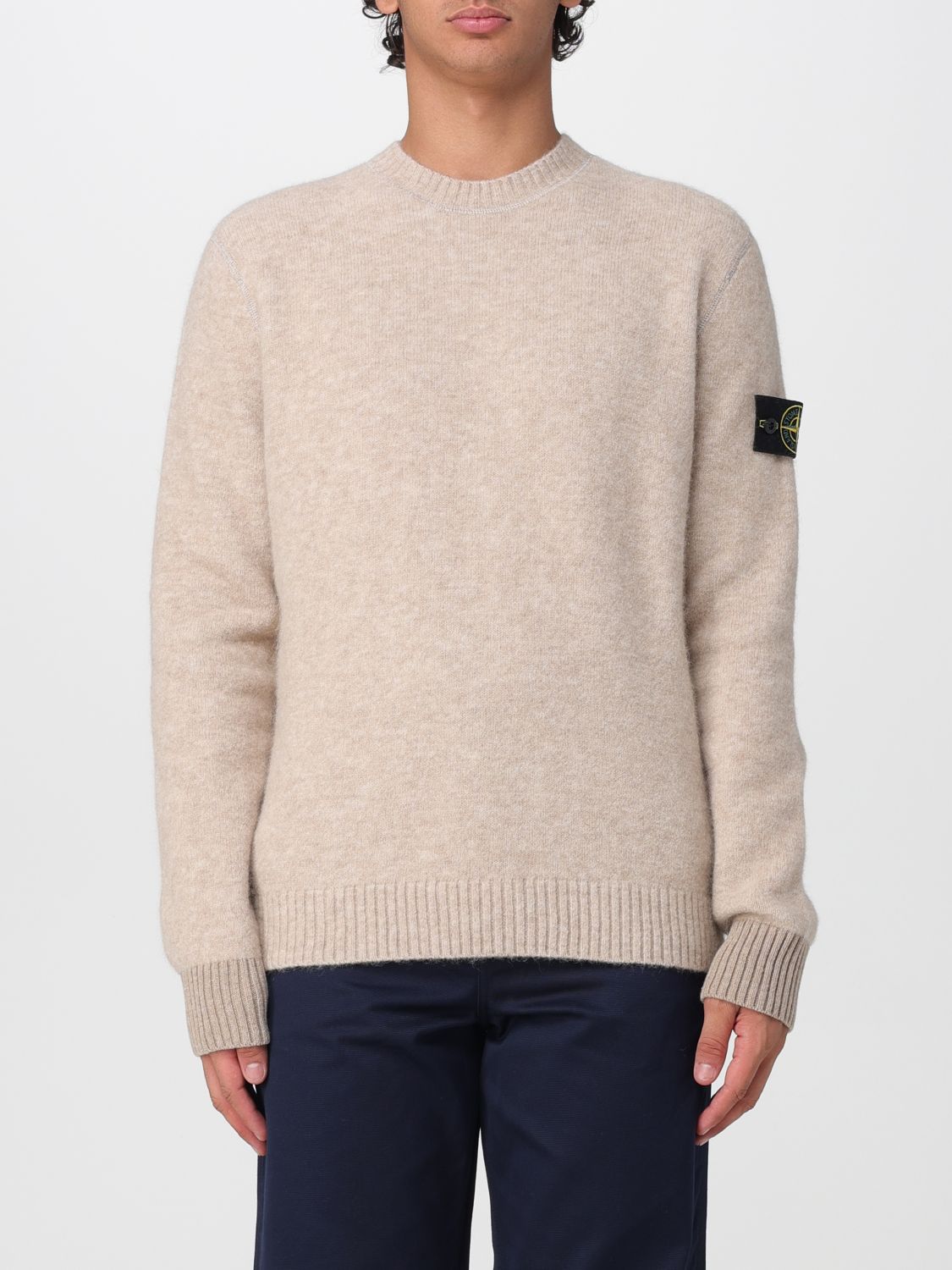 STONE ISLAND PULLOVER: Stone Island Pullover mit Rundhalsausschnitt aus Alpaka-Mischung mit Kompass-Logoaufnäher, Biscuit - Img 1