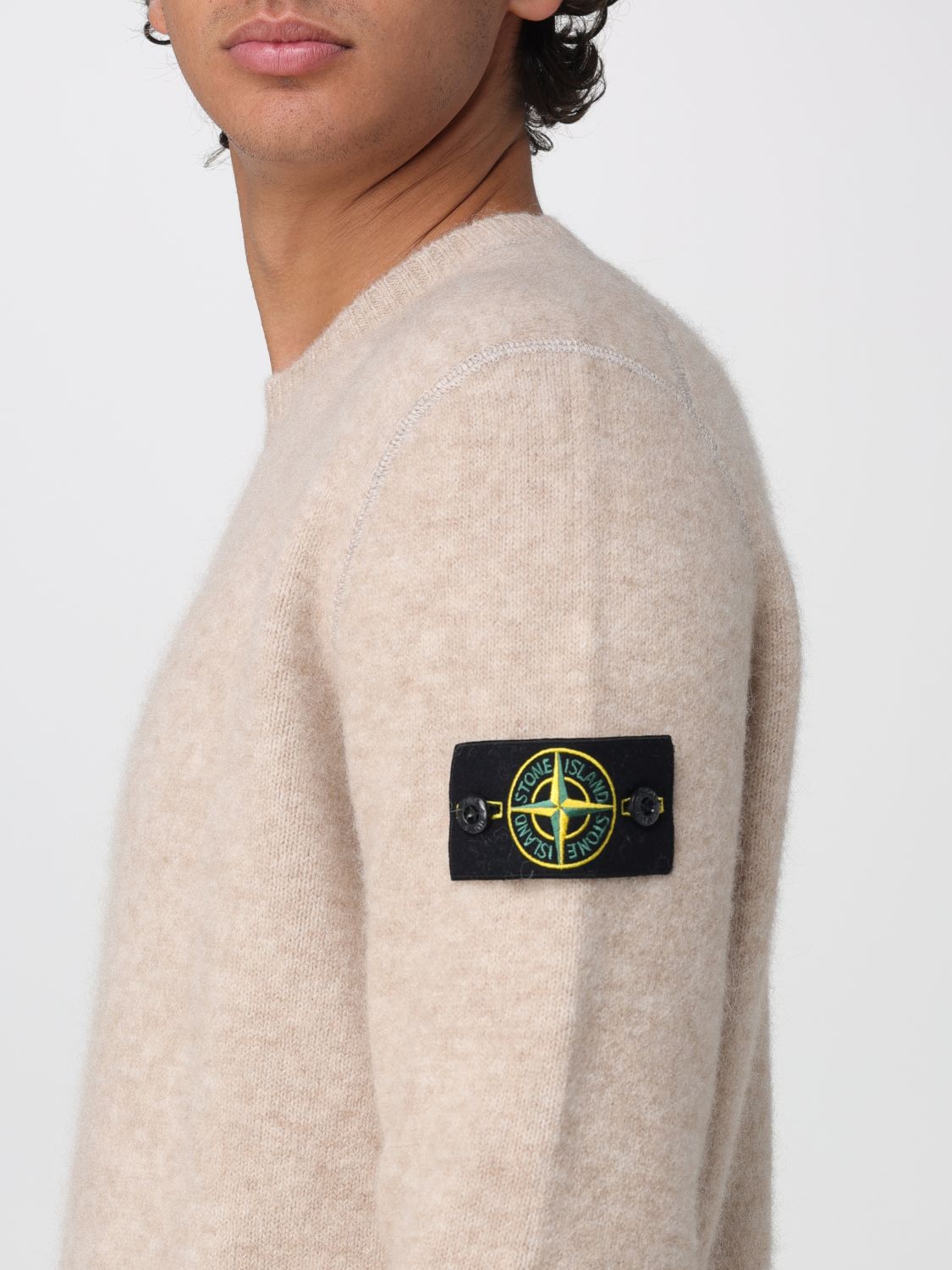 STONE ISLAND PULLOVER: Stone Island Pullover mit Rundhalsausschnitt aus Alpaka-Mischung mit Kompass-Logoaufnäher, Biscuit - Img 3