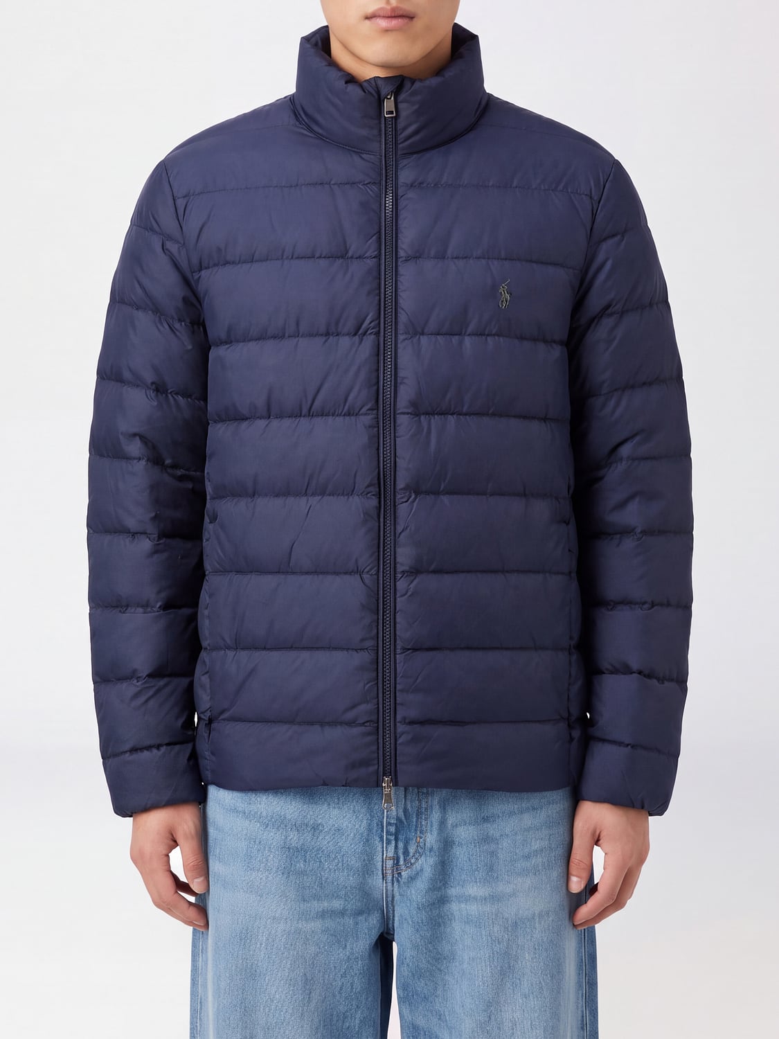 POLO RALPH LAUREN JACKET: Polo Ralph Lauren Quilted Nylon Bomber Jacket with High Neck and Pony Logo, Navy - Img 1