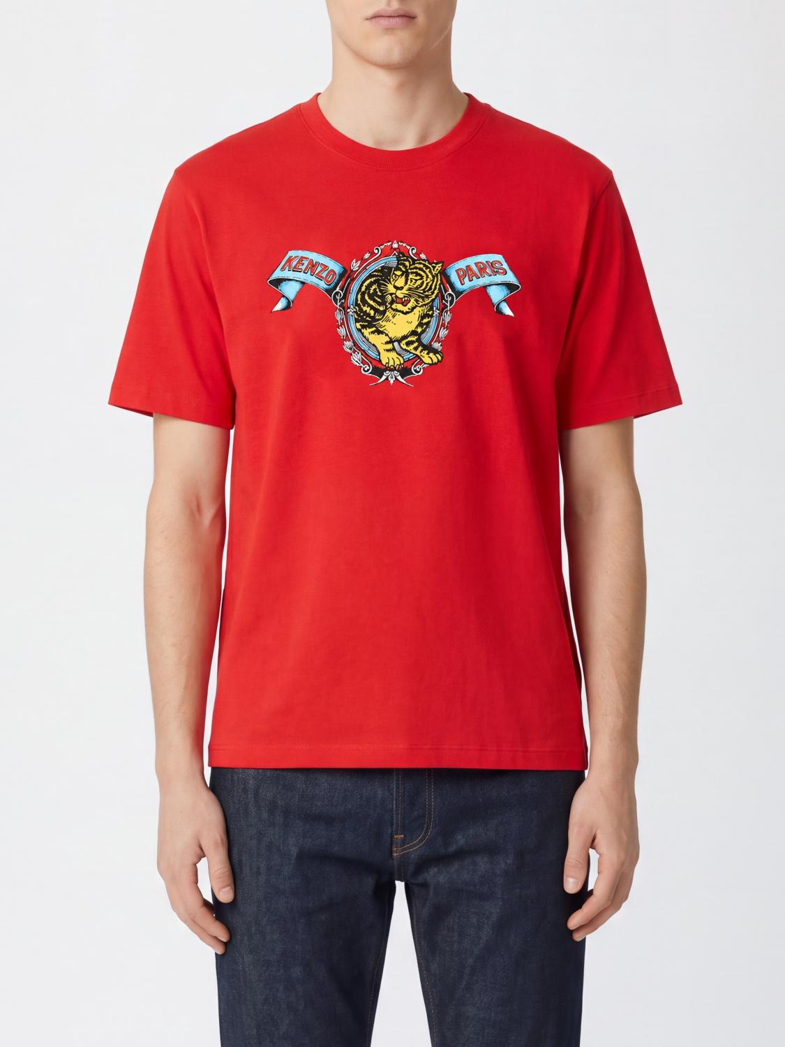 KENZO CAMISETA: Camiseta Kenzo de algodón de manga corta con estampado gráfico y logo, Rojo - Img 1