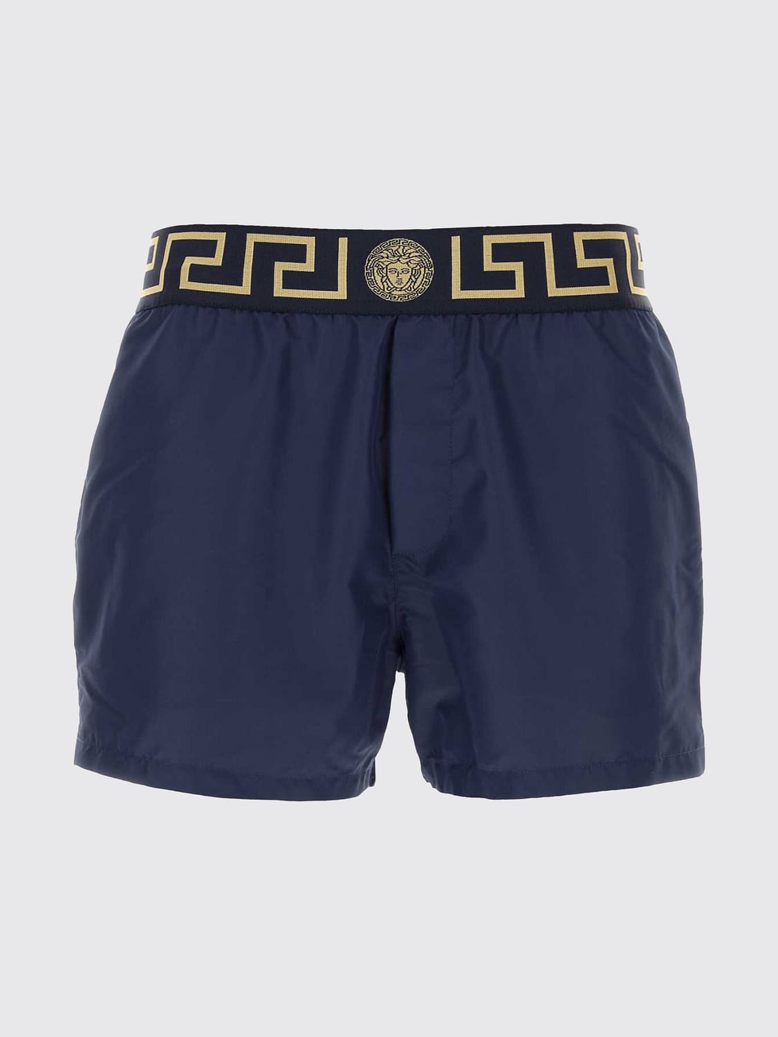 VERSACE アンダーウェア: VERSACE グレカボーダー&メドゥーサロゴ付き ポリエステルボクサーショーツ, ブルー - Img 1