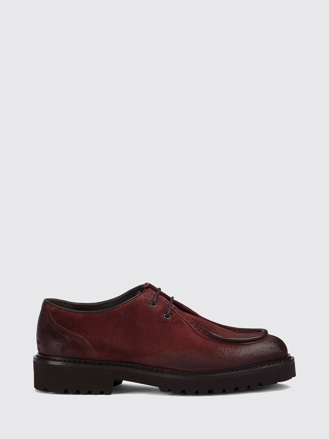 DOUCAL'S SCHNÜRSCHUHE: Doucal's Wildleder-Derbys mit Gummiprofilsohle, Burgunderrot - Img 1