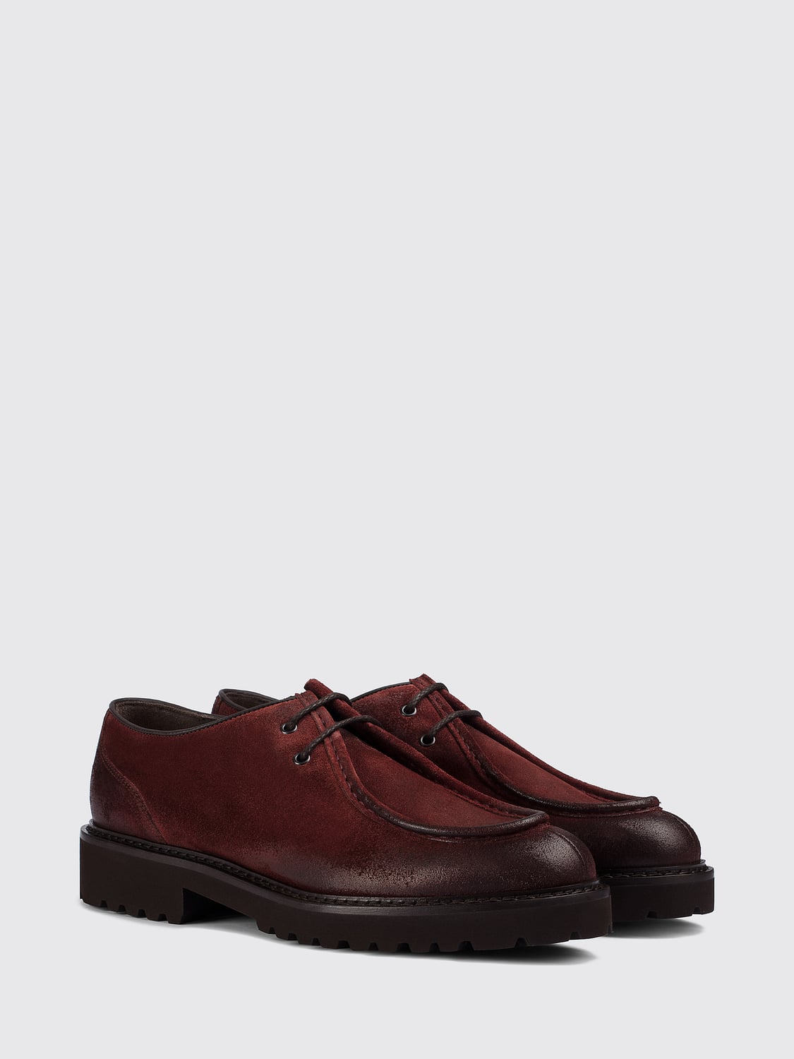 DOUCAL'S SCHNÜRSCHUHE: Doucal's Wildleder-Derbys mit Gummiprofilsohle, Burgunderrot - Img 2