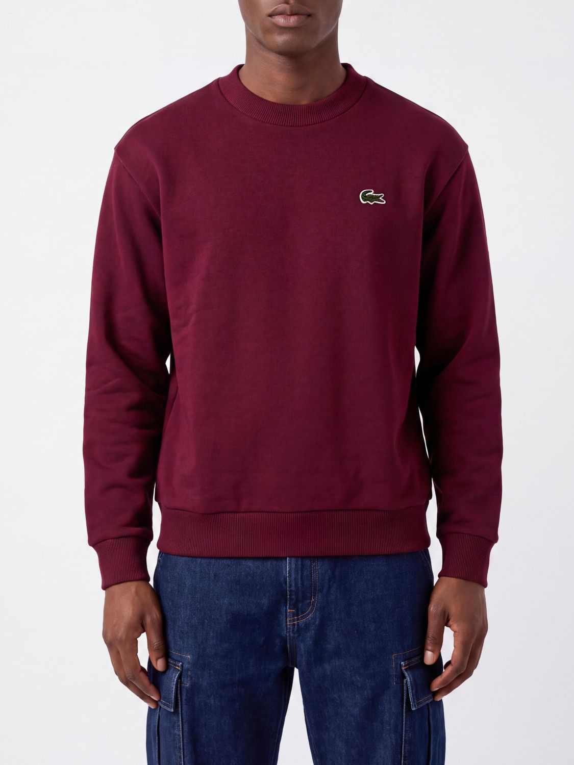 LACOSTE SUDADERA: Sudadera de cuello redondo Lacoste de mezcla de algodón con logo a contraste, Color Vino - Img 1