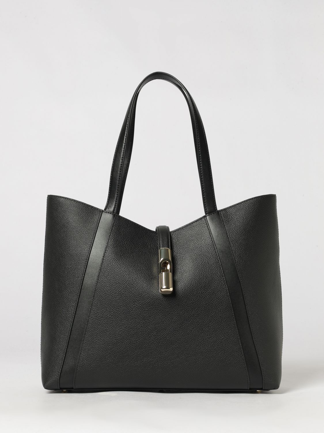 FURLA BORSA A SPALLA: Borsa a spalla Goccia Furla grande in pelle a grana con piedini protettivi, Nero - Img 1