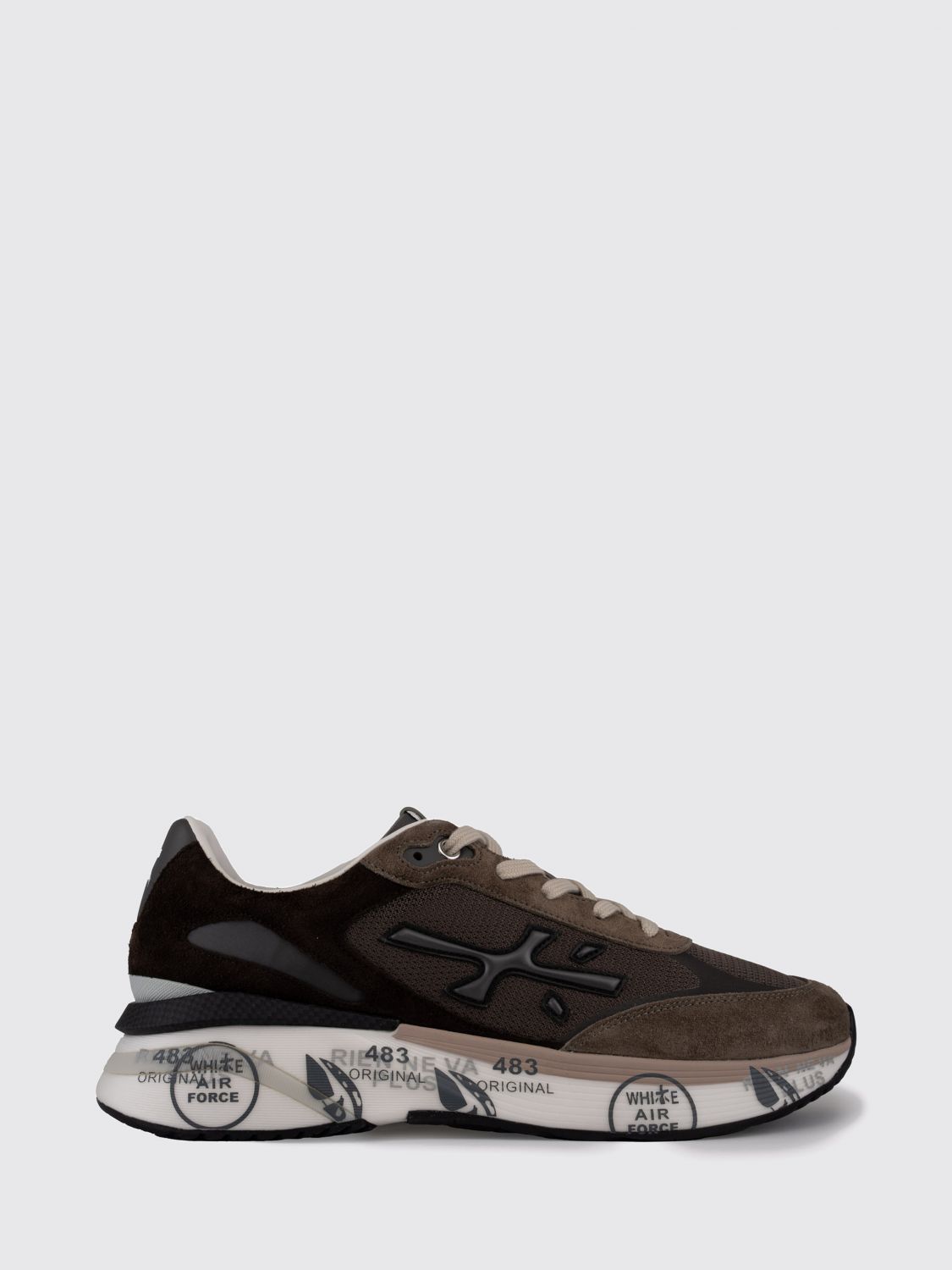 PREMIATA SNEAKERS: Moerun Premiata Suede Calfskin Leather Trainers with Applied Logo, Brown - Img 1