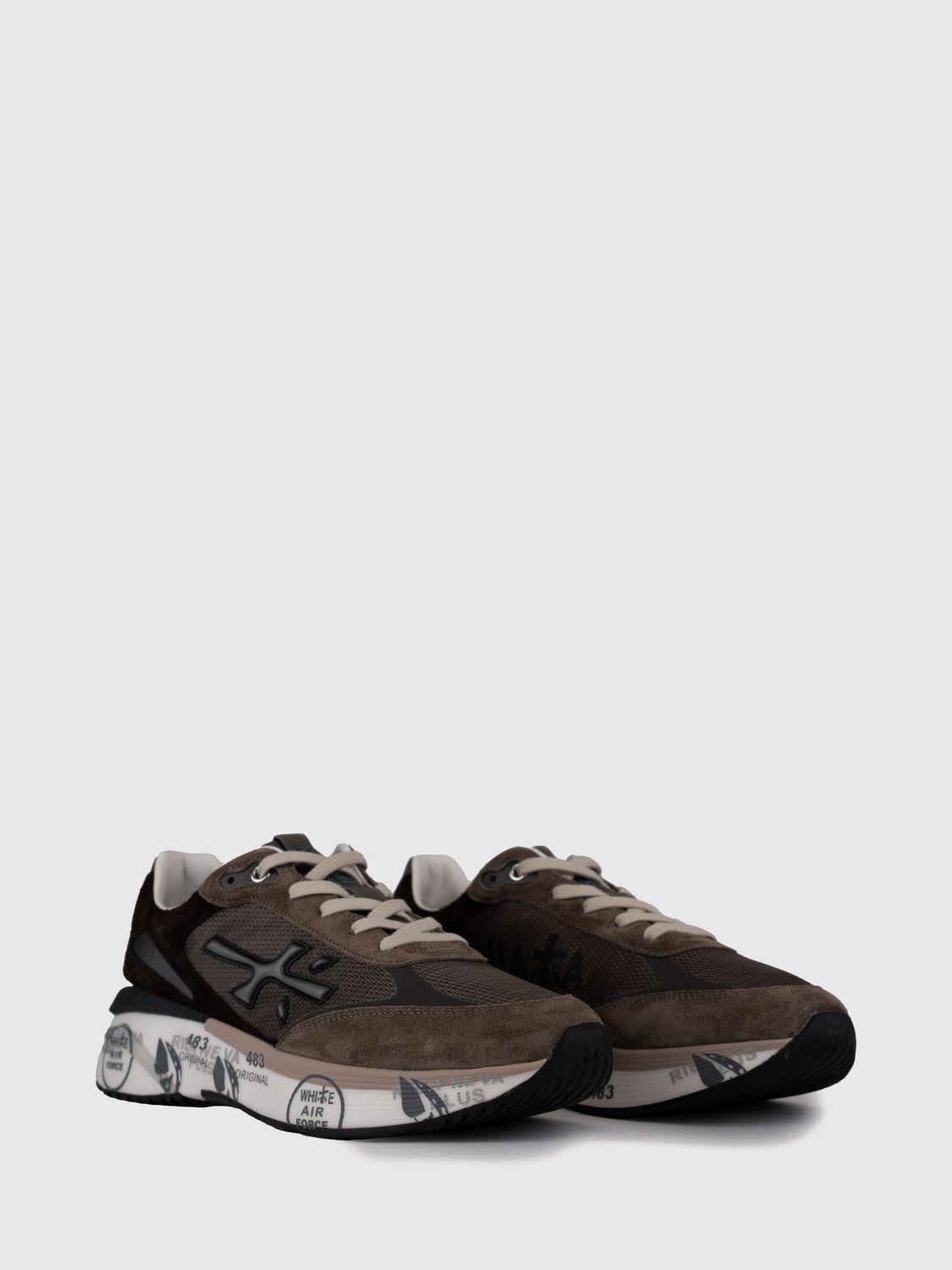 PREMIATA SNEAKERS: Moerun Premiata Suede Calfskin Leather Trainers with Applied Logo, Brown - Img 2