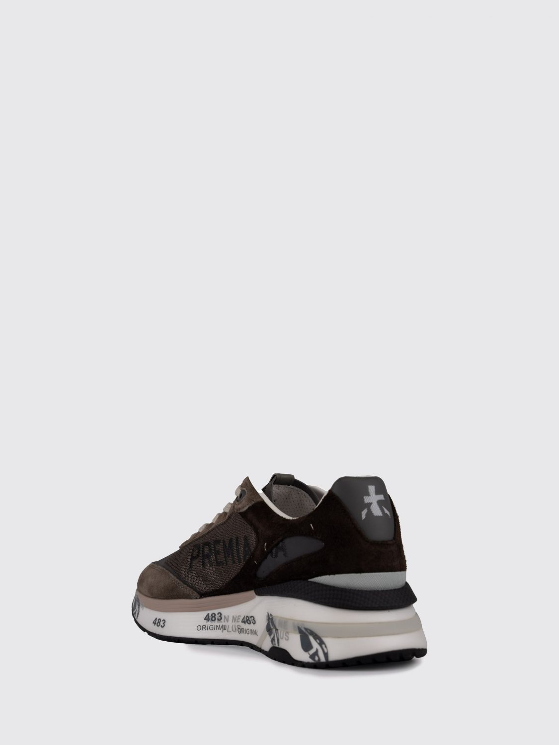 PREMIATA SNEAKERS: Moerun Premiata Suede Calfskin Leather Trainers with Applied Logo, Brown - Img 3