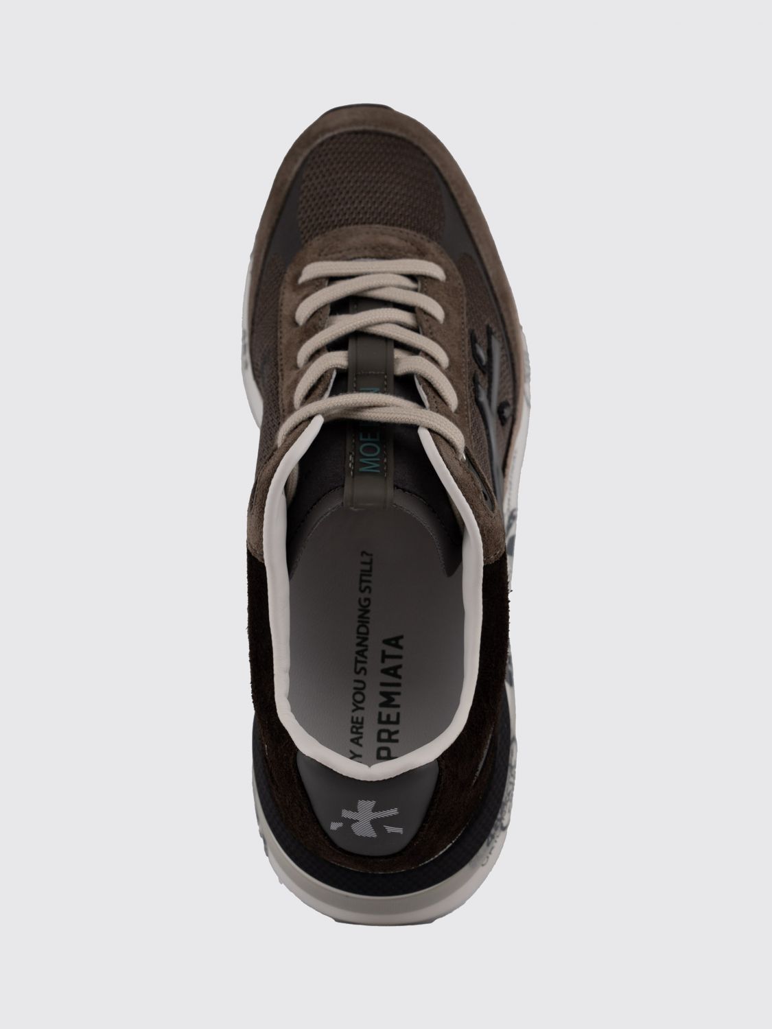 PREMIATA SNEAKERS: Moerun Premiata Suede Calfskin Leather Trainers with Applied Logo, Brown - Img 4