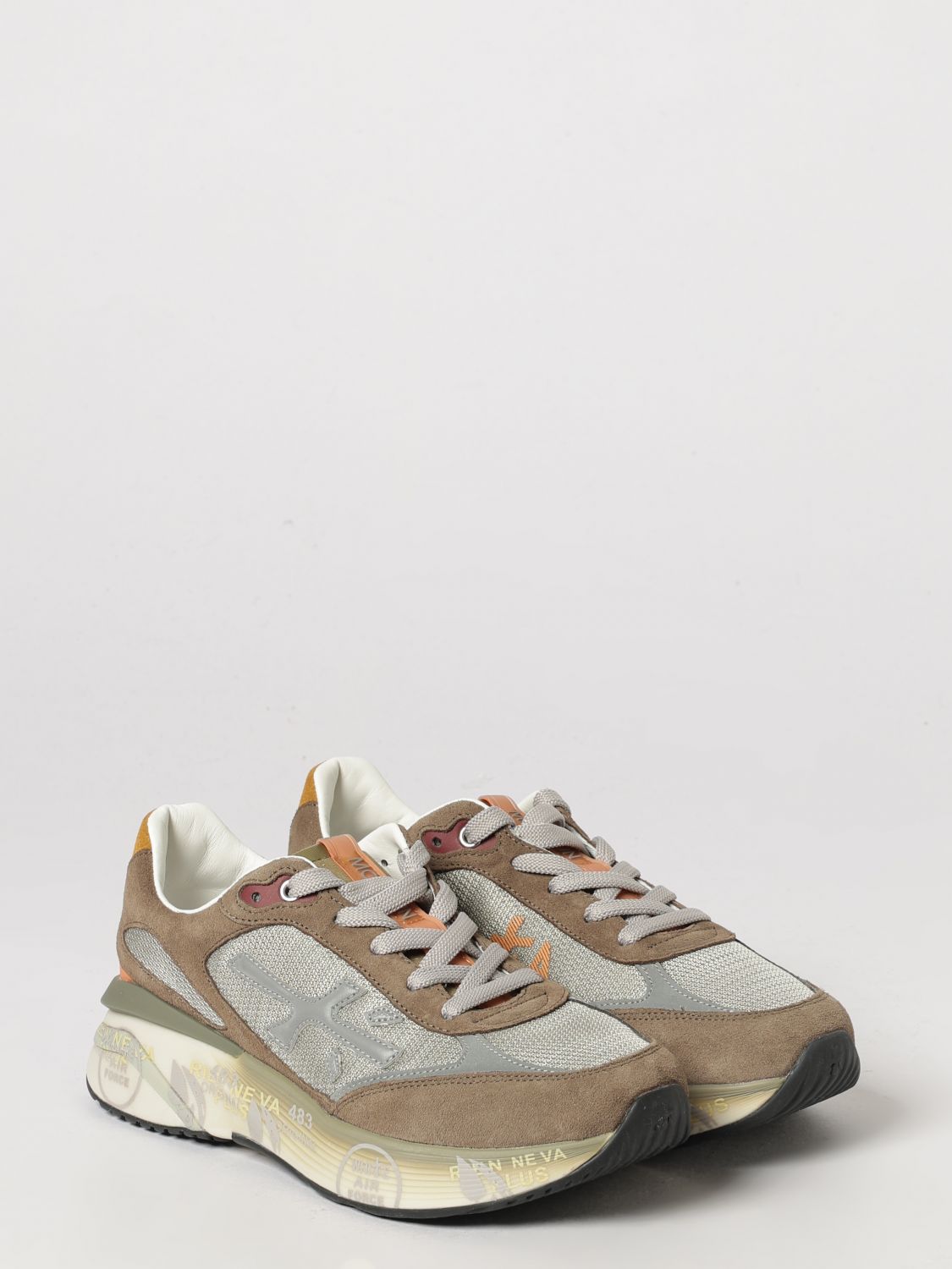 PREMIATA SNEAKERS: Moerun Premiata Suede Calfskin Leather Trainers with Applied Logo, Dove Grey - Img 2
