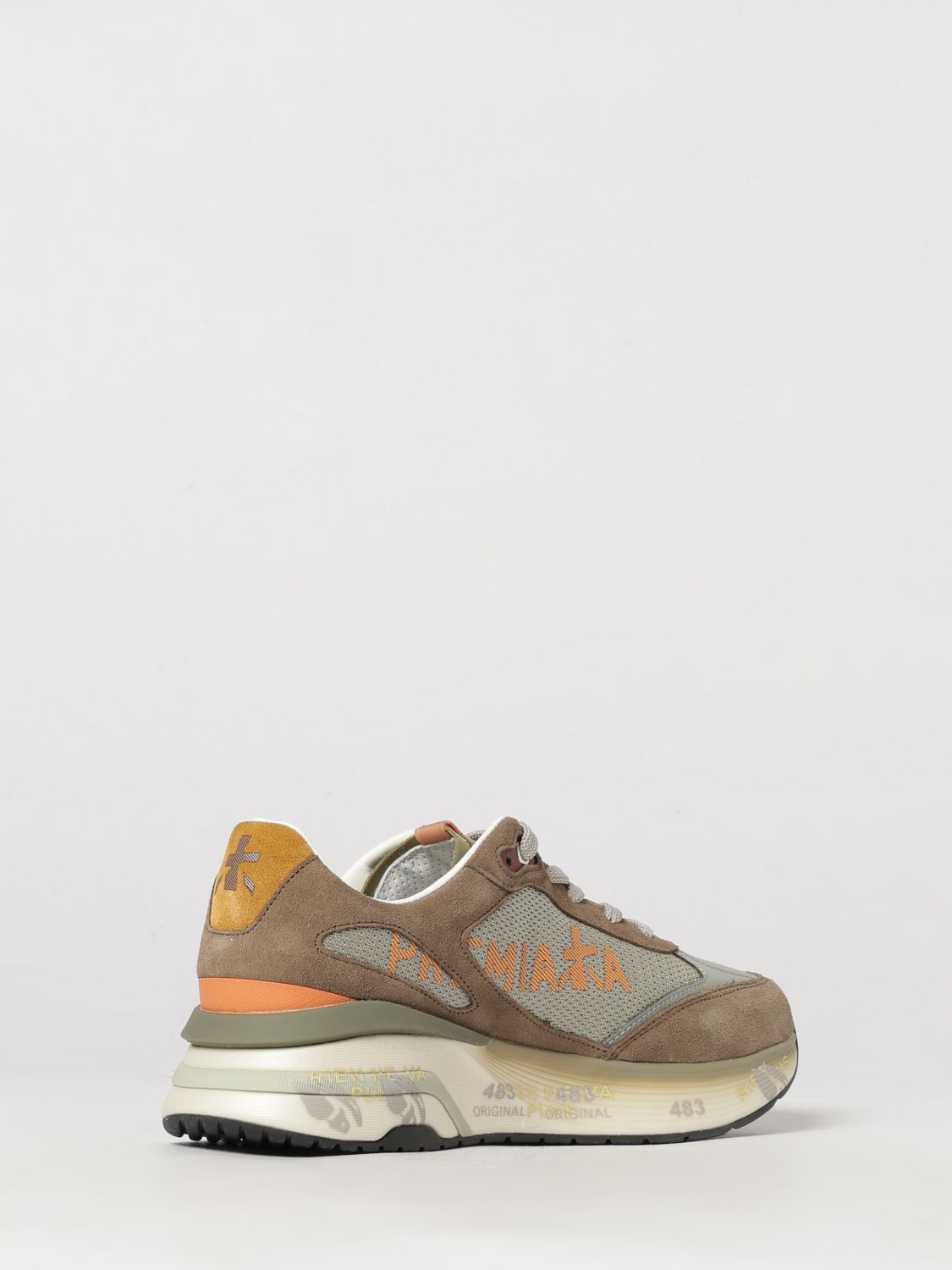 PREMIATA SNEAKERS: Moerun Premiata Suede Calfskin Leather Trainers with Applied Logo, Dove Grey - Img 3