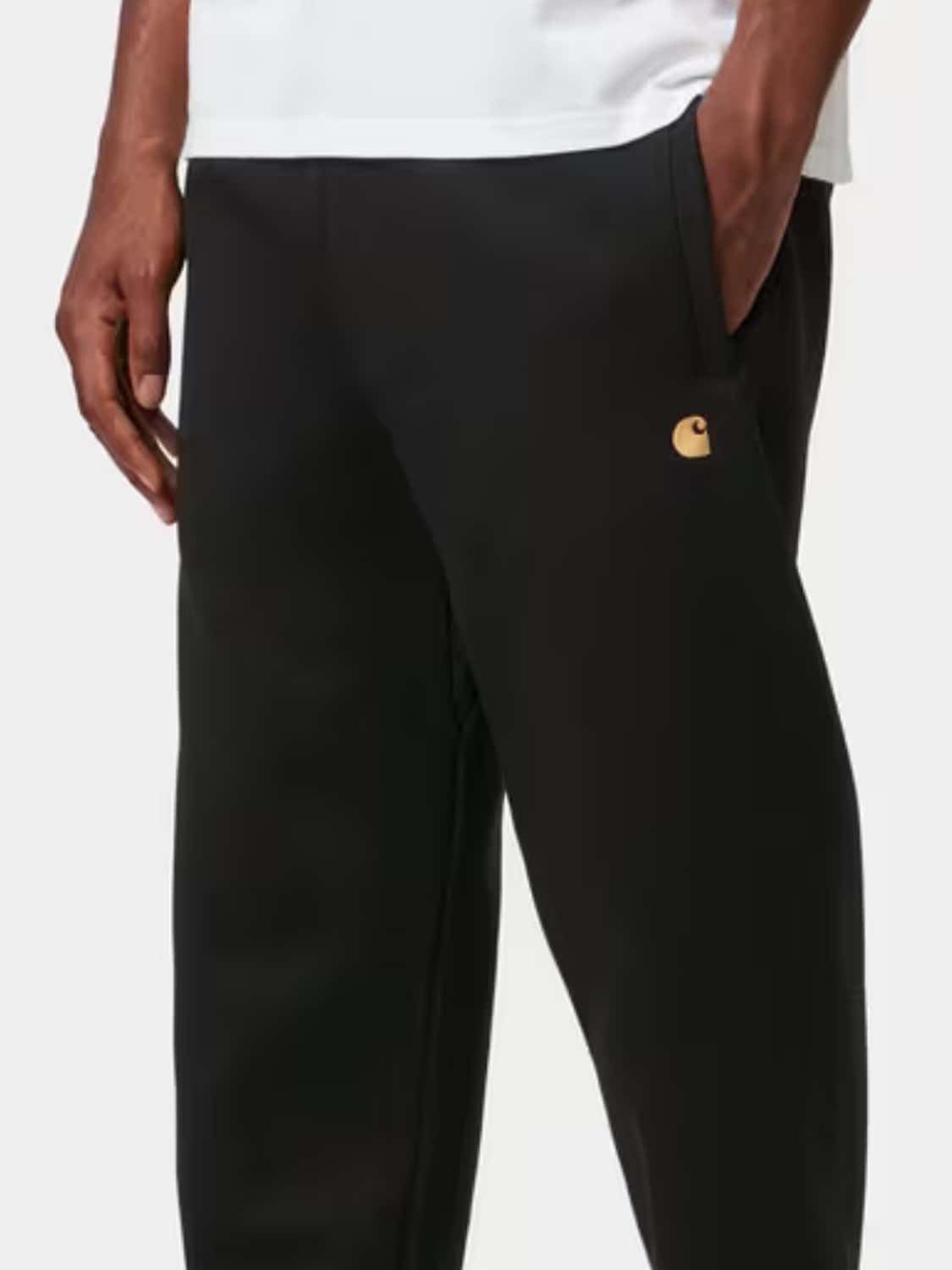 CARHARTT WIP 팬츠: CARHARTT WIP 자수 로고 스트레이트 레그 코튼 저지 조깅 팬츠, 블랙 - Img 2