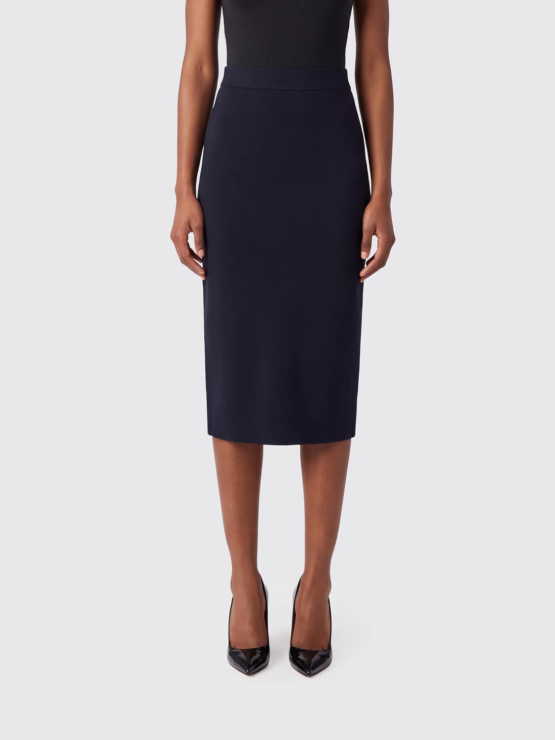 MAX MARA GONNA: Gonna midi a tubino Gamma Max Mara in crêpe a vita alta con vestibilità slim, Blue - Img 1