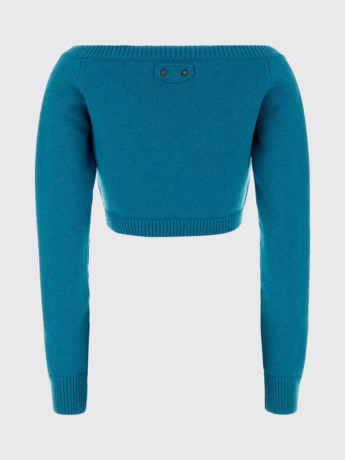 BALENCIAGA PULLOVER: Verkürzter Wollpullover Balenciaga mit V-Ausschnitt und überschnittenen Schultern, Türkis - Img 3