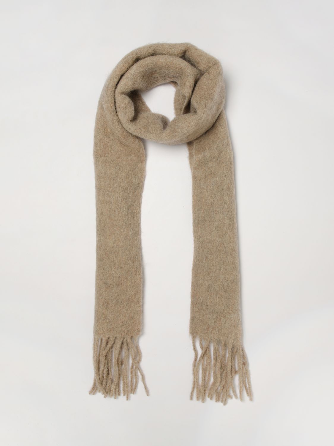 JACQUEMUS SCARF: Jacquemus Alpaca and Mohair Wool Blend Scarf with Fringed Hem and Logo, Dove Grey - Img 2