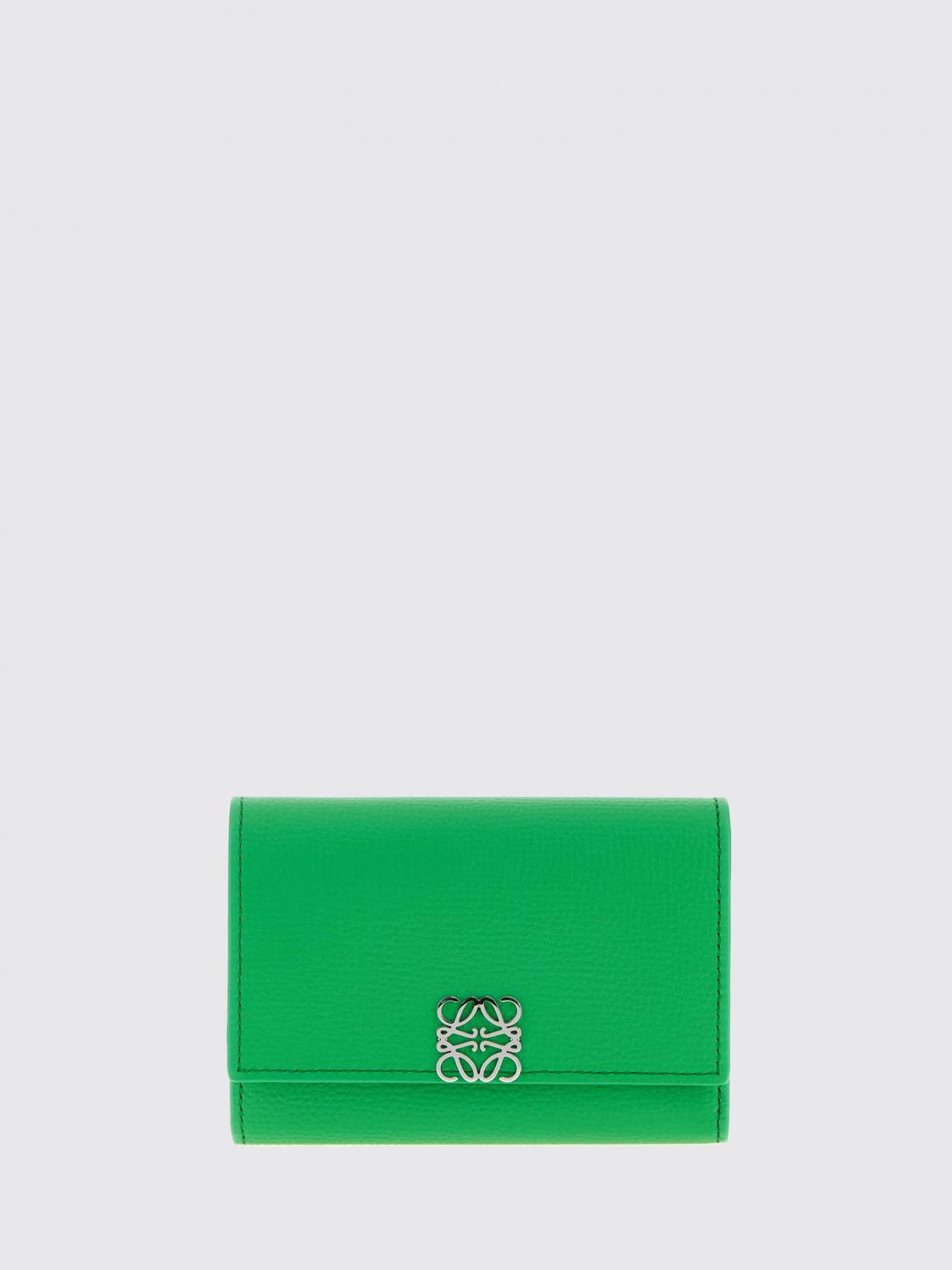 LOEWE PORTAFOGLIO: Portafoglio compatto Anagram Loewe in pelle di vitello con logo metallico, Verde - Img 1