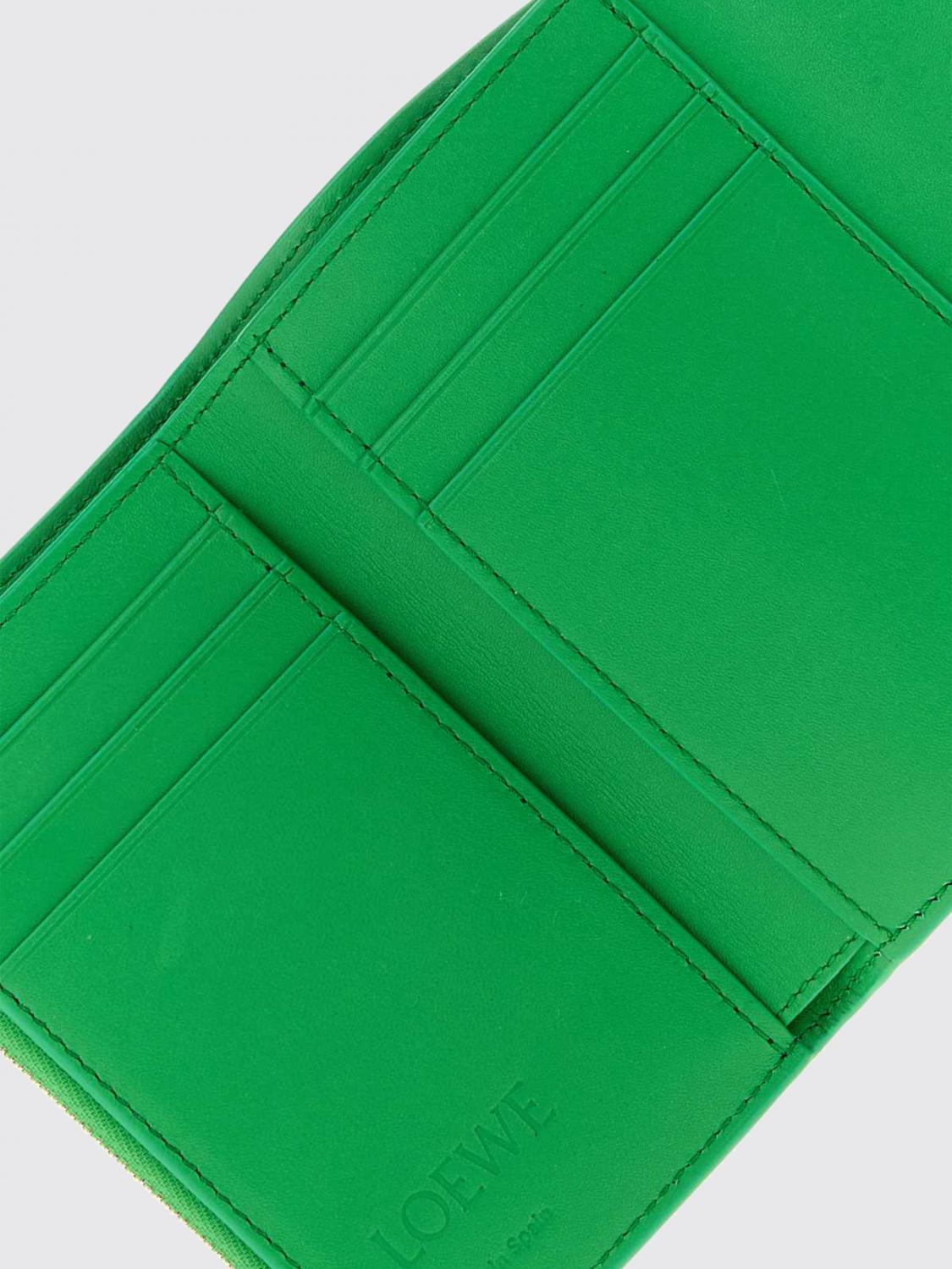 LOEWE PORTAFOGLIO: Portafoglio compatto Anagram Loewe in pelle di vitello con logo metallico, Verde - Img 3