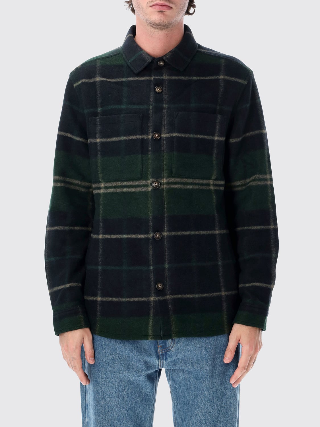 BARBOUR ジャケット: BARBOUR Woodlane パッチポケット付き タータン柄 ウールブレンド シャツジャケット, グレー - Img 1