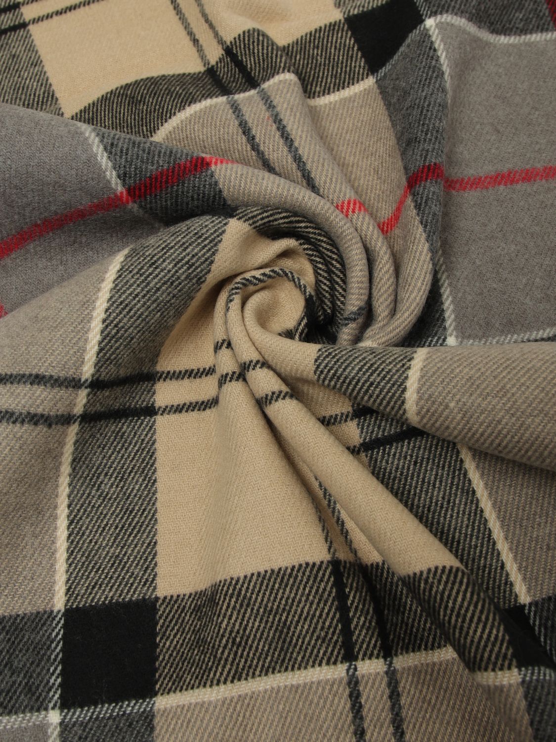 BARBOUR SCARF: Barbour Tartan Pattern Acrylic Scarf with Fringed Edges, Beige - Img 3