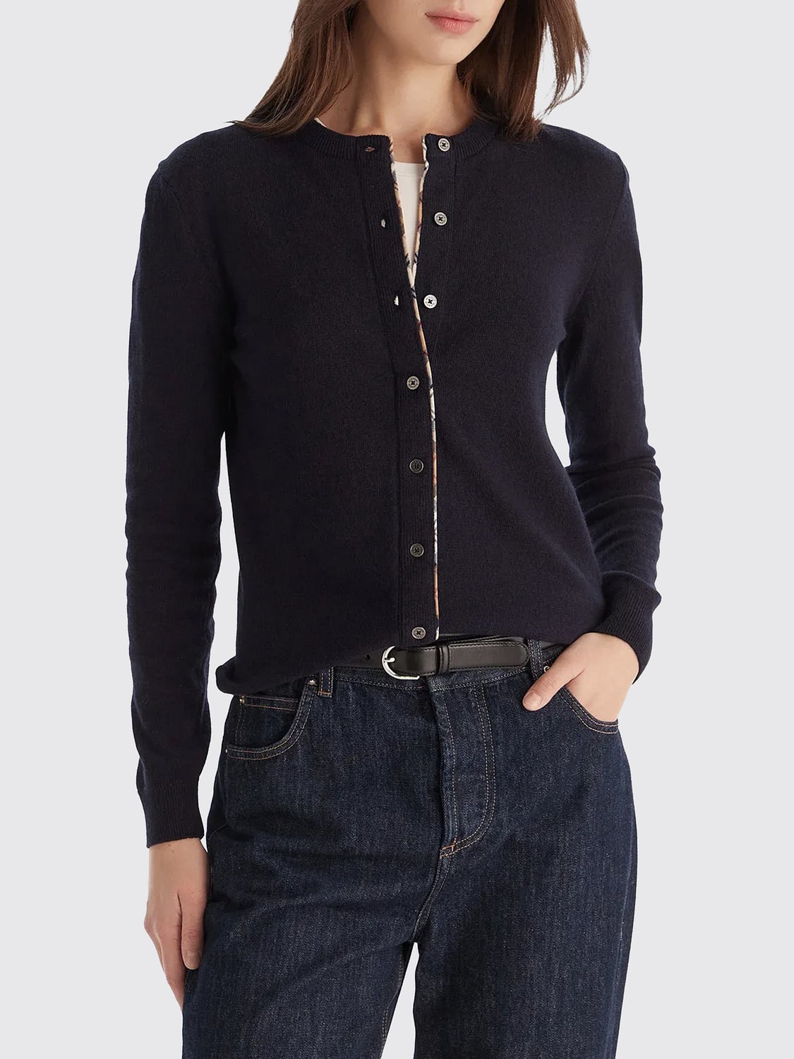 BARBOUR SWEATER: Barbour Cardigan in a Wool and Cashmere Blend with Button Closure, Blue - Img 1