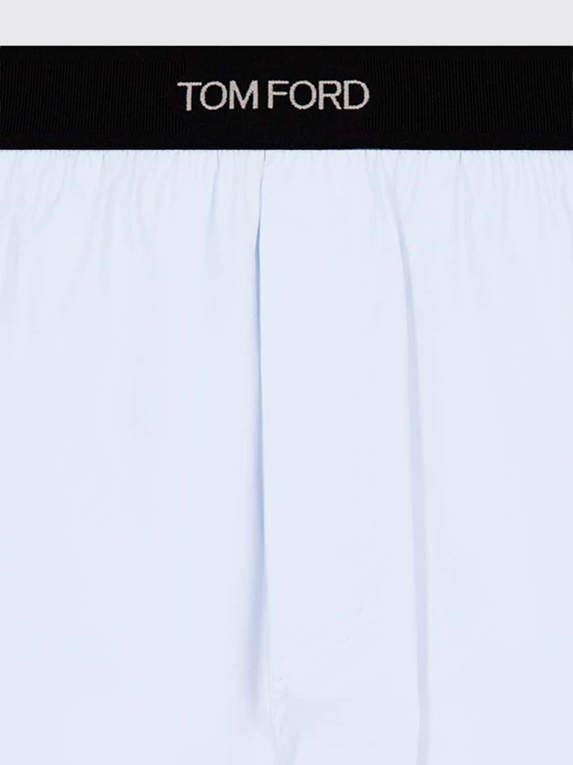 TOM FORD 内衣: TOM FORD 徽标腰带弹力棉平角内裤, 蓝色 - Img 3
