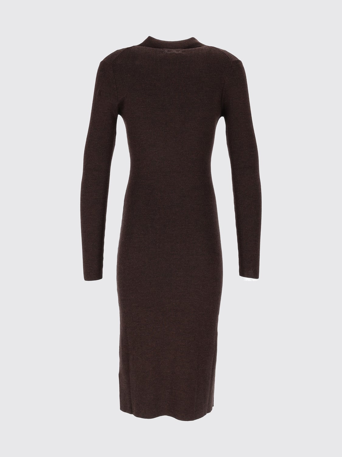 MC2 SAINT BARTH ROBE: Robe fourreau midi MC2 Saint Barth en maille de laine à encolure en V, Marron - Img 3