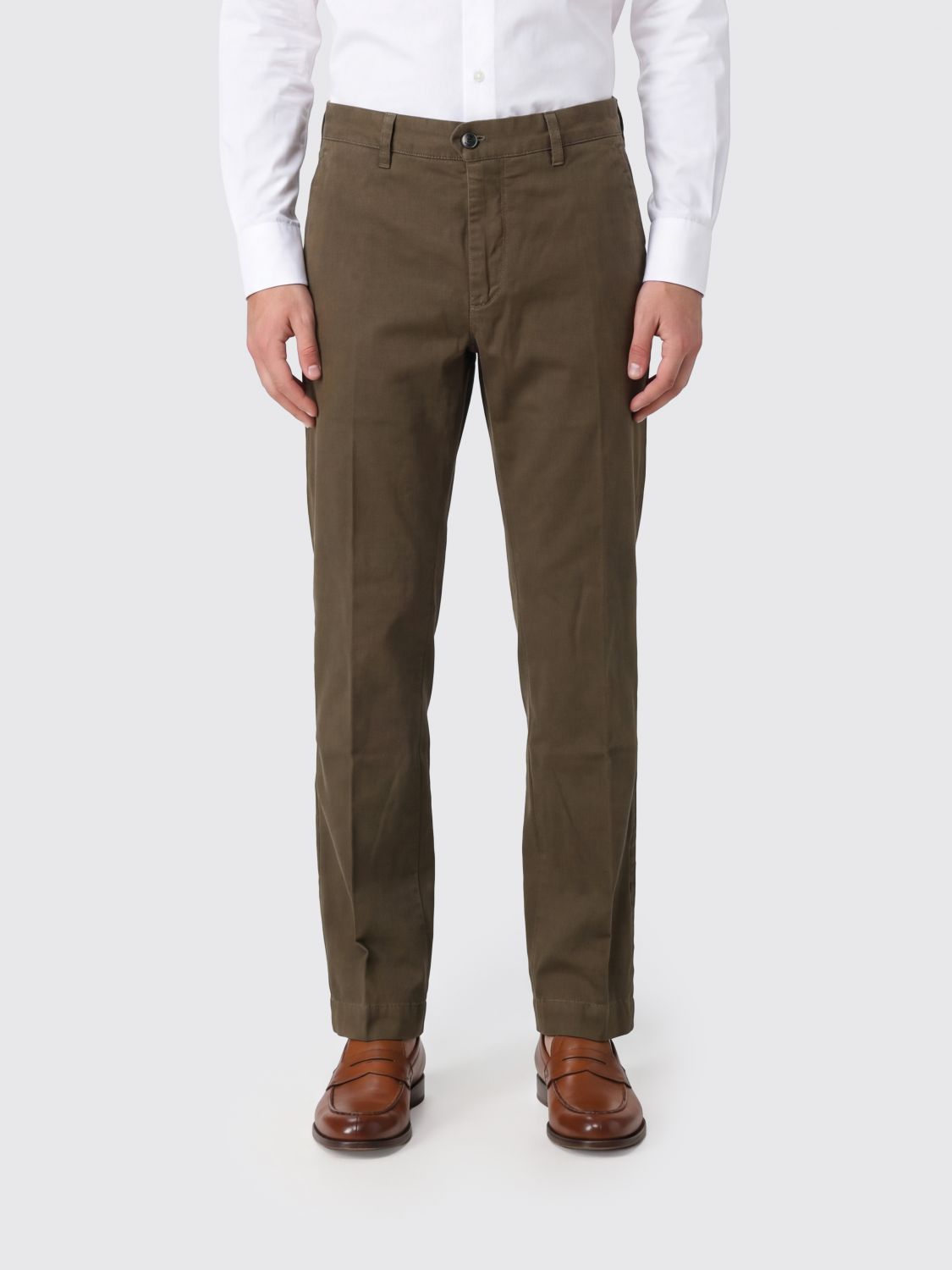 SLOWEAR PANTS: Slowear Slim Fit Stretch Cotton Chino Trousers with Slash Pockets, Green - Img 1