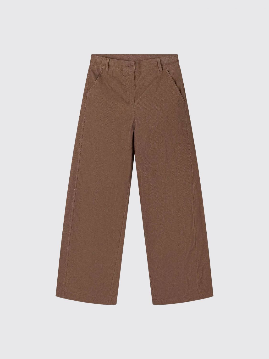 MONCLER PANTS: Moncler Boy's Brown Cotton Wide-Leg Trousers with Belt Loops, Brown - Img 1